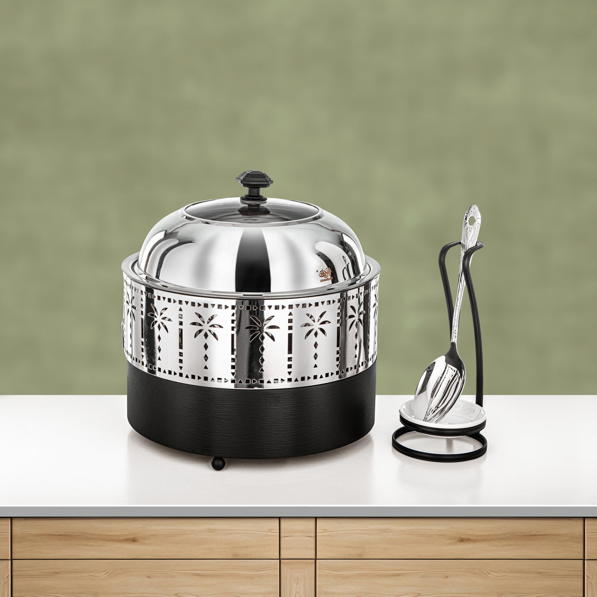 Almarjan 3L Chafing Dish, Brushed Black & Silver