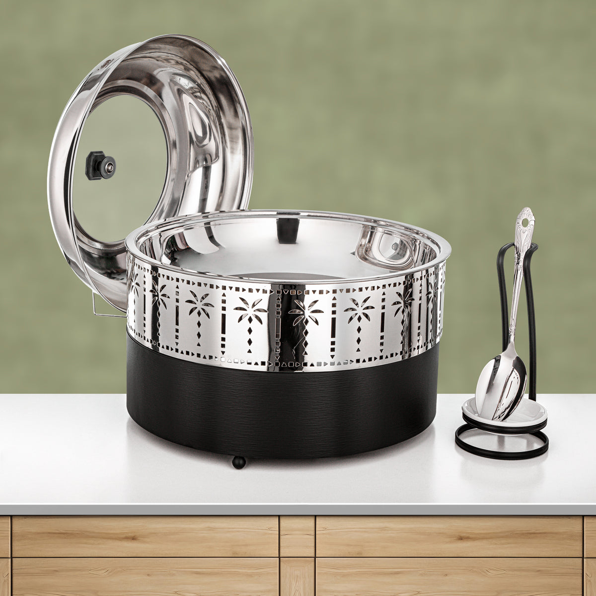 Almarjan 6.5L Chafing Dish, Brushed Black & Silver