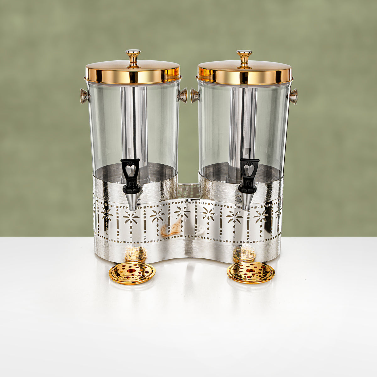 Almarjan Double Juice Dispenser 8 L & 8 L, Brushed Silver & Gold