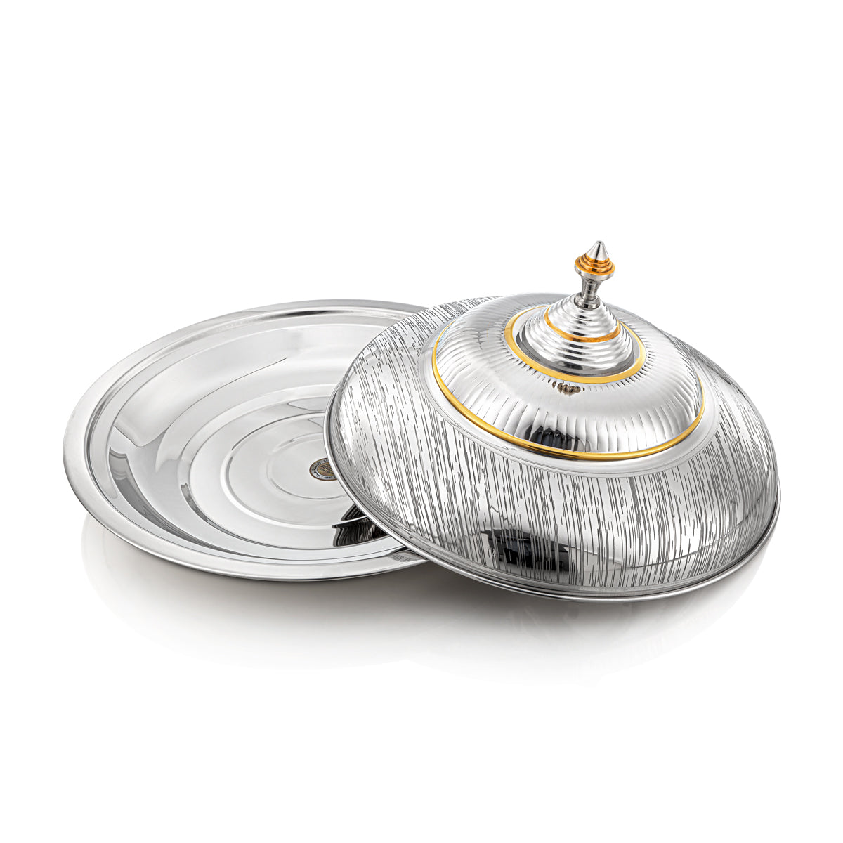 Almarjan 45 CM Tahani Collection Stainless Steel Koozy Tray Silver & Gold - H23EPG24