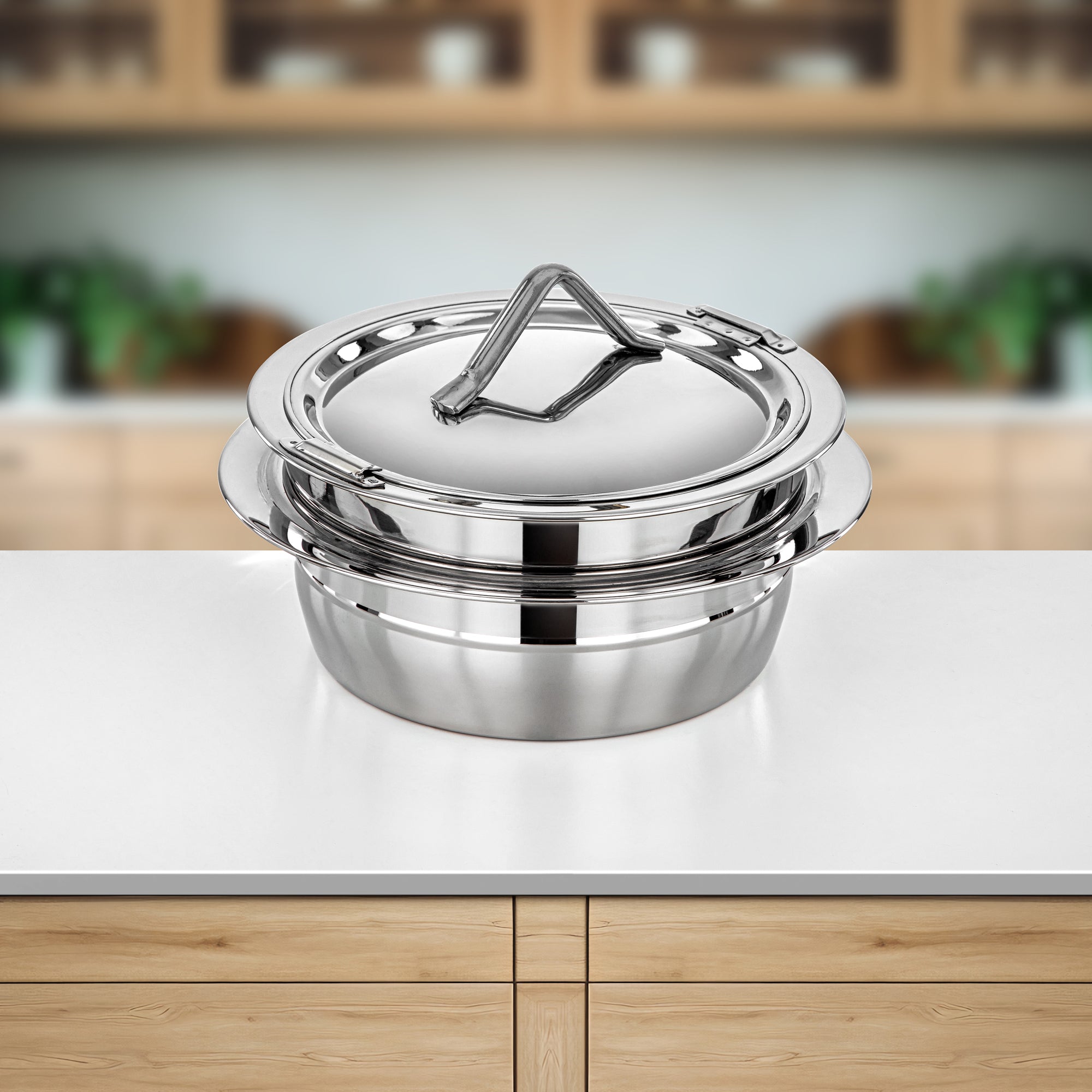 Almarjan Hot Pot Stainless Steel, 25CM (3000ML), Silver (H25P6) - Tara Collection