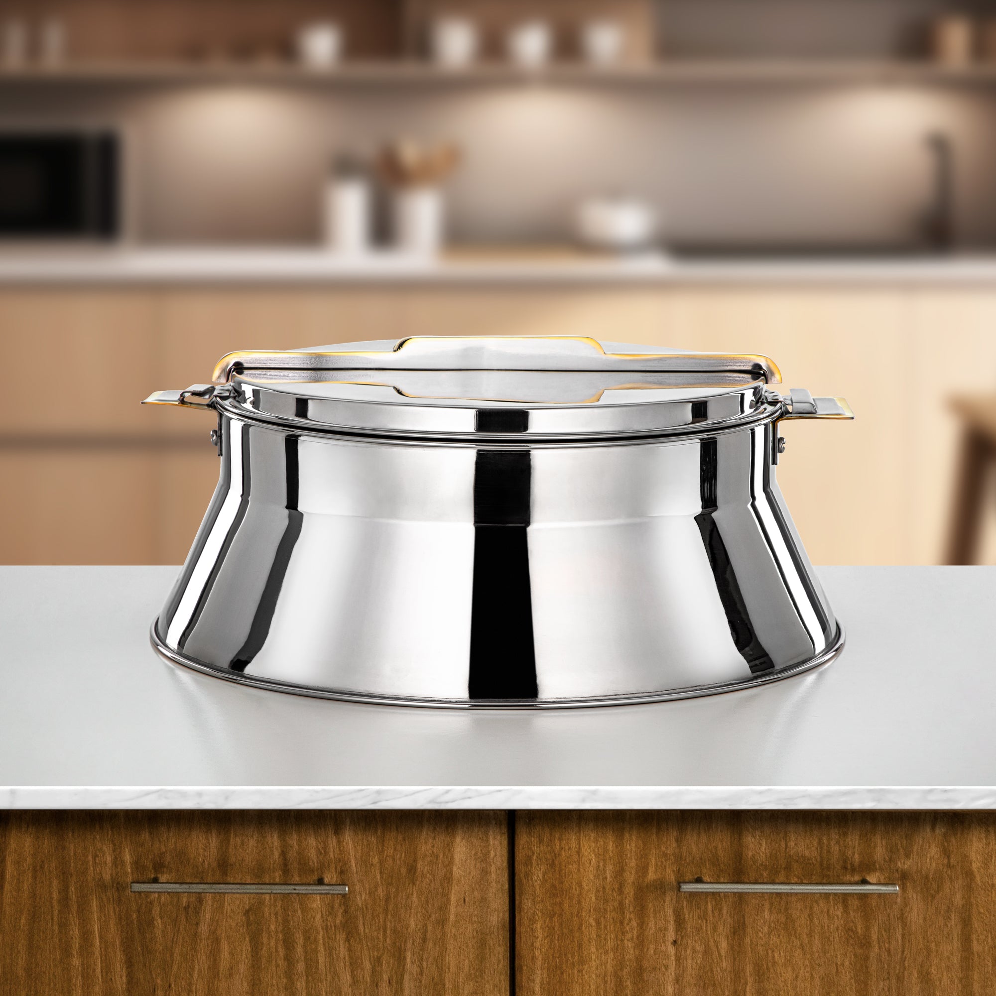 Almarjan Hot Pot Stainless Steel, 35CM (6000ML), Silver & Gold (H25PG8) - Dalal Collection