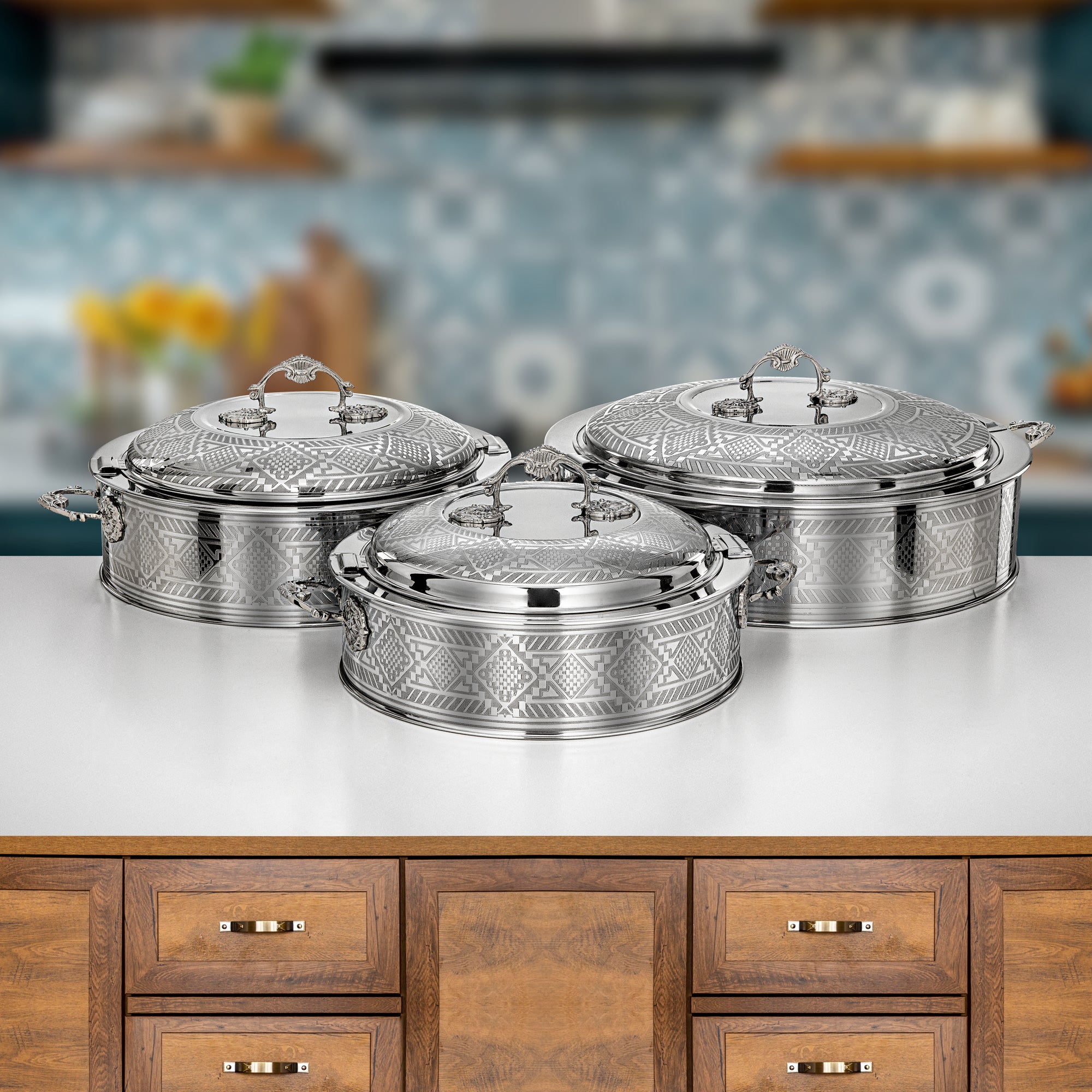Almarjan Hot Pot Set 3 Pieces Silver - Areej Collection