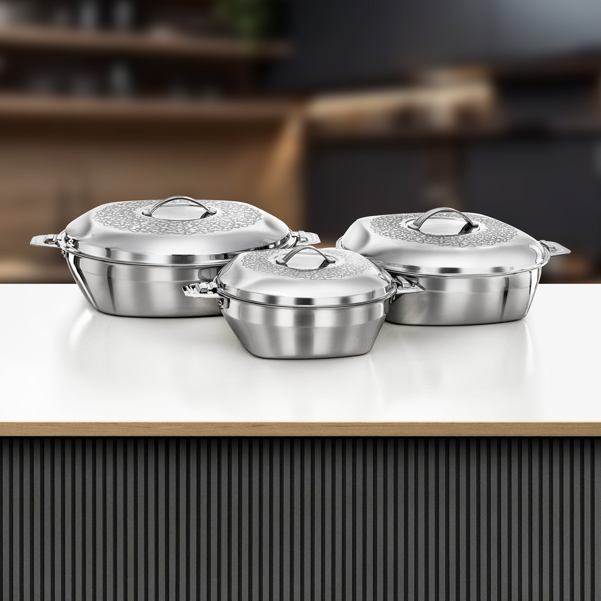 Almarjan Ohood Hot Pot Set 3 Pieces Silver