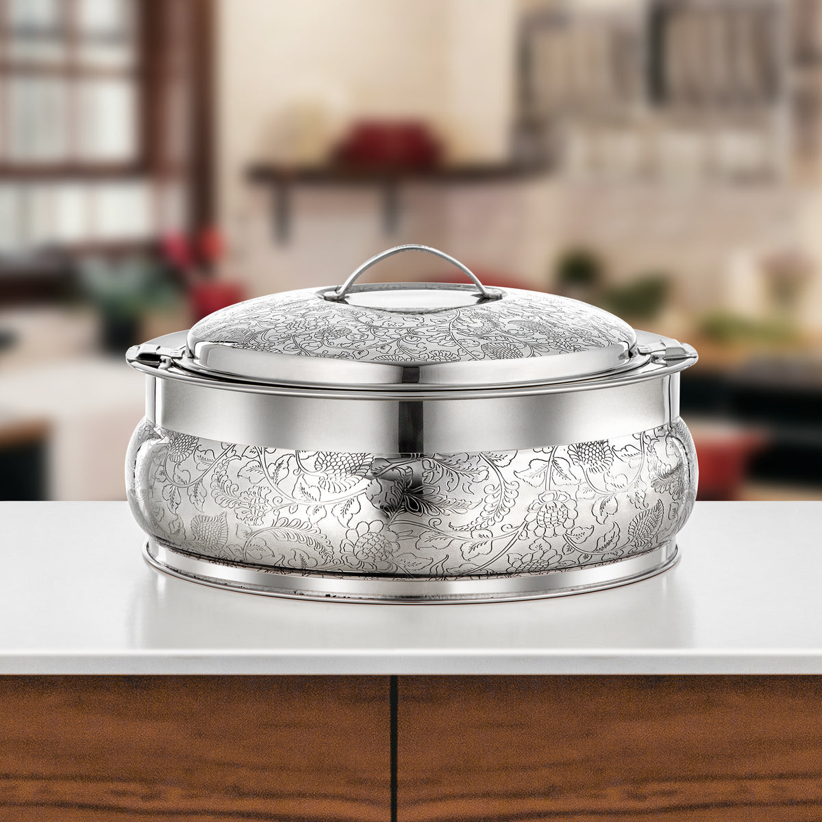 Almarjan 3 Pieces Shamsa Hot Pot Set, Mirror Silver