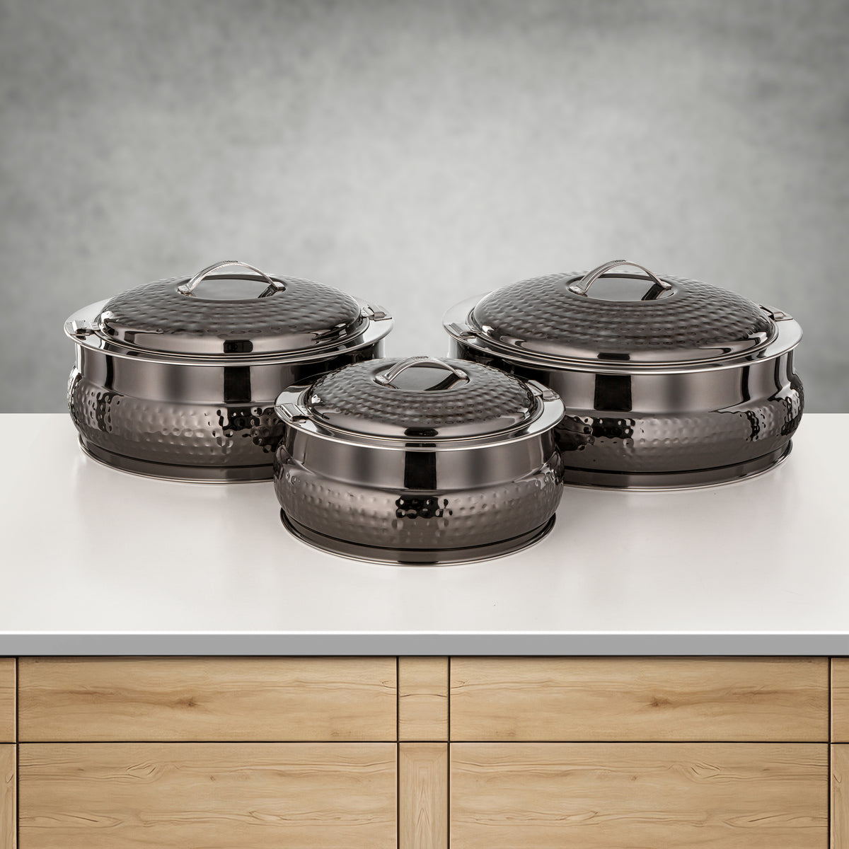 Almarjan 3 Pieces Shamsa Hot Pot Set, Gun Black