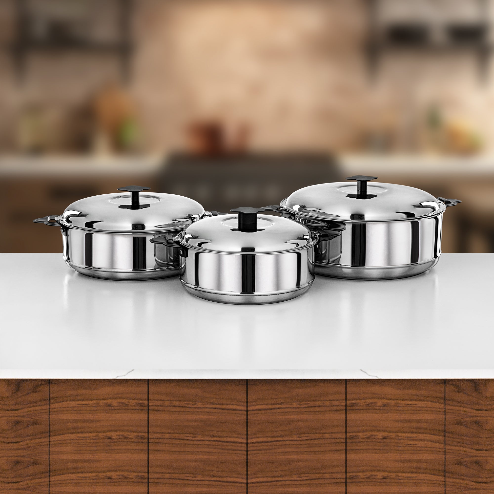 Almarjan Vida Hot Pot Set 3 Pieces 2.5L / 3.5L / 5L Silver