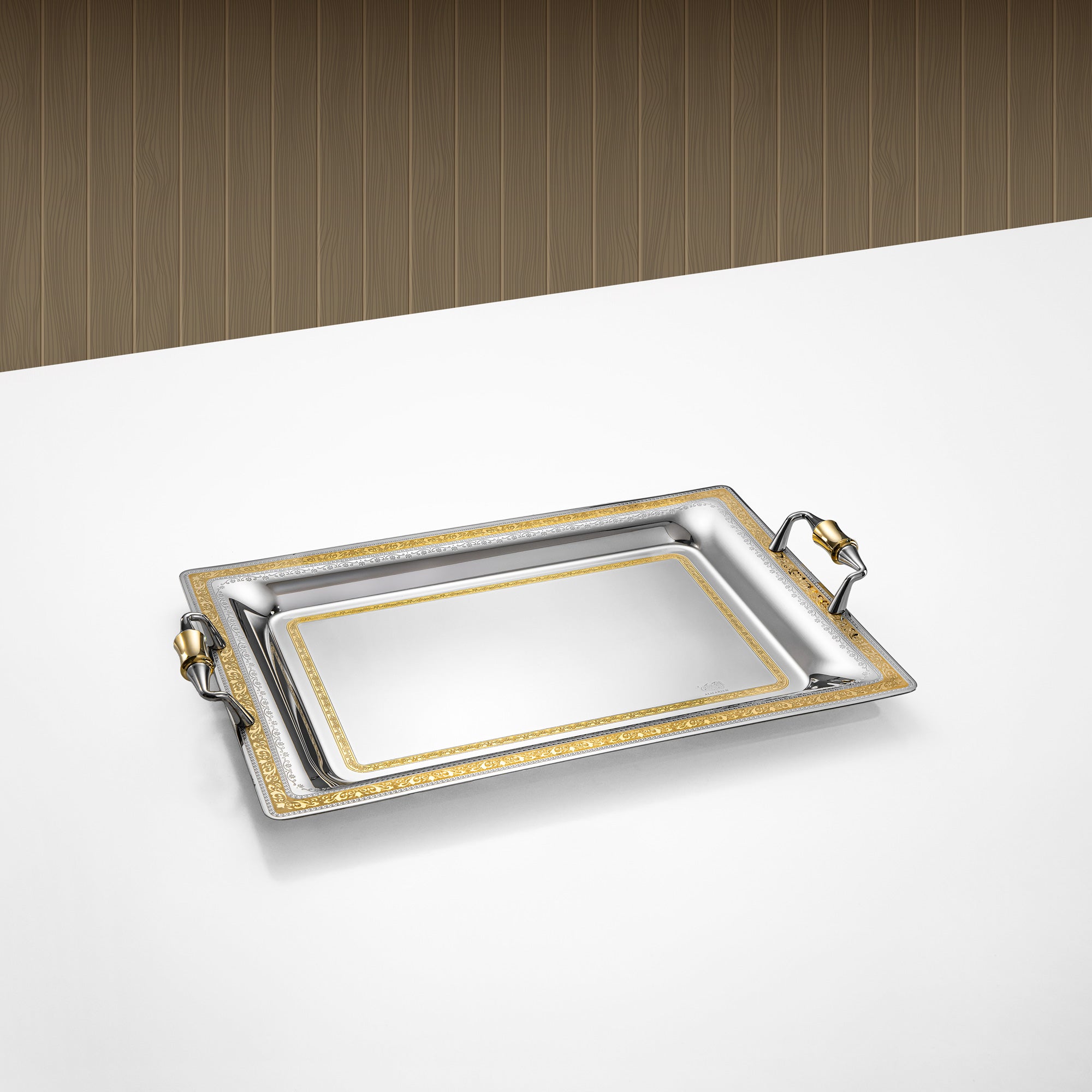 Almarjan Serving Tray 45cm Silver & Gold