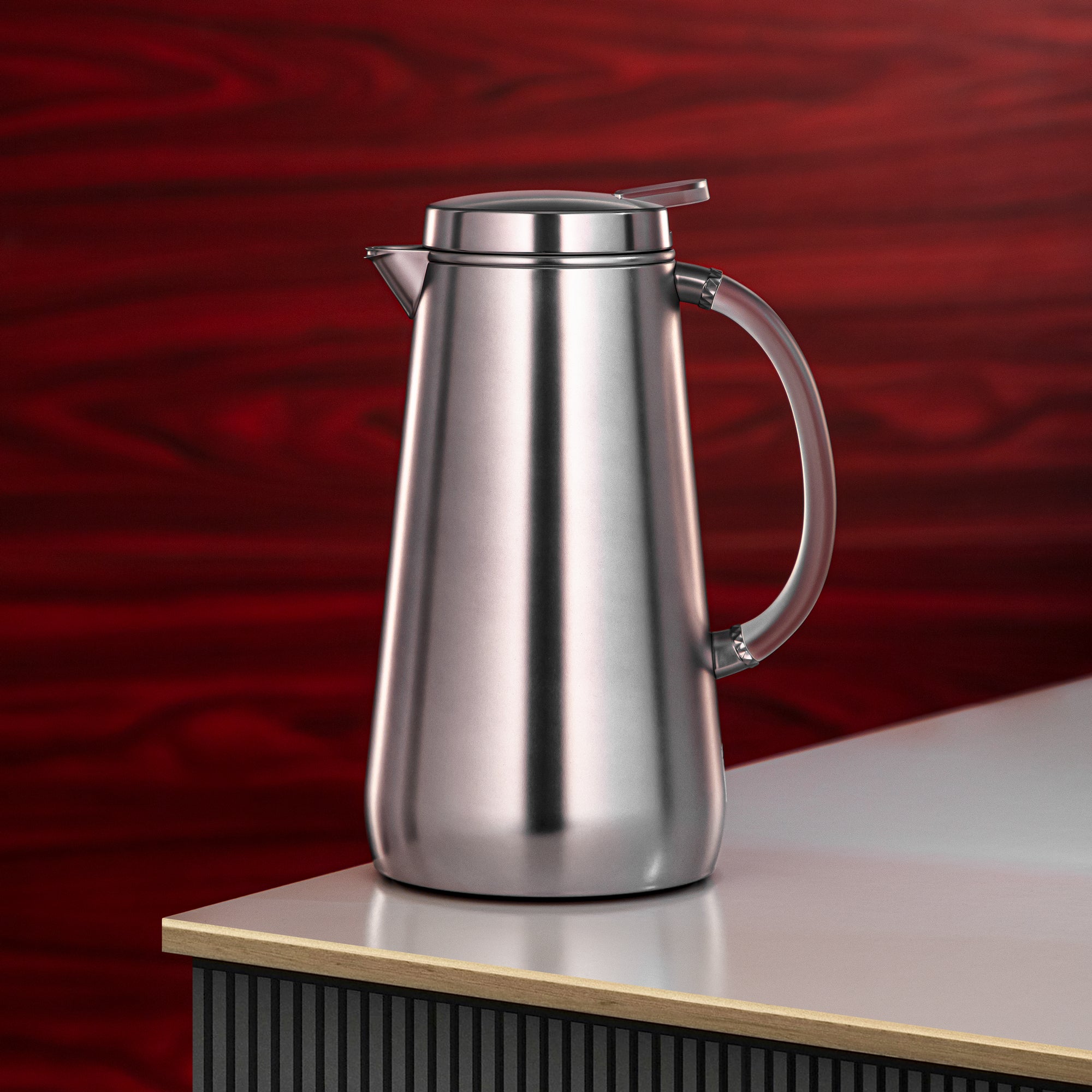 Almarjan Vacuum Flask Metal 1 Liter Matt Silver with Frost Handle (VOP-1000 E23Y15) – Elegant Serving | Ramadan & Gatherings