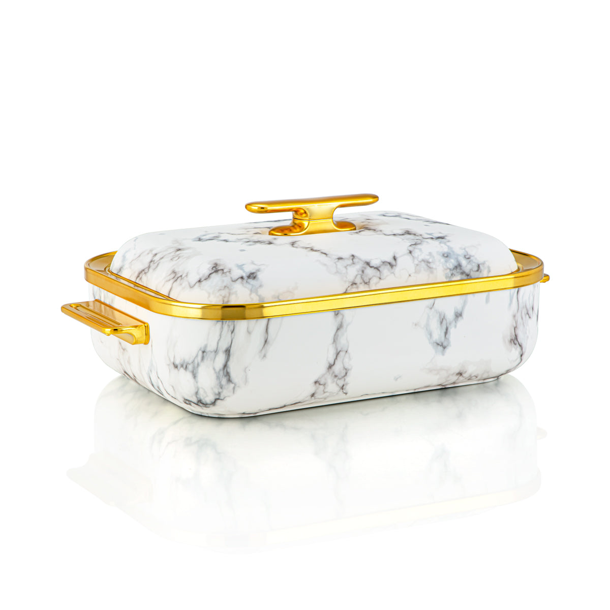 Almarjan 3 Liter Rectangle Plastic Hot Pot Marble & Gold - HP03-300 Marble Gold