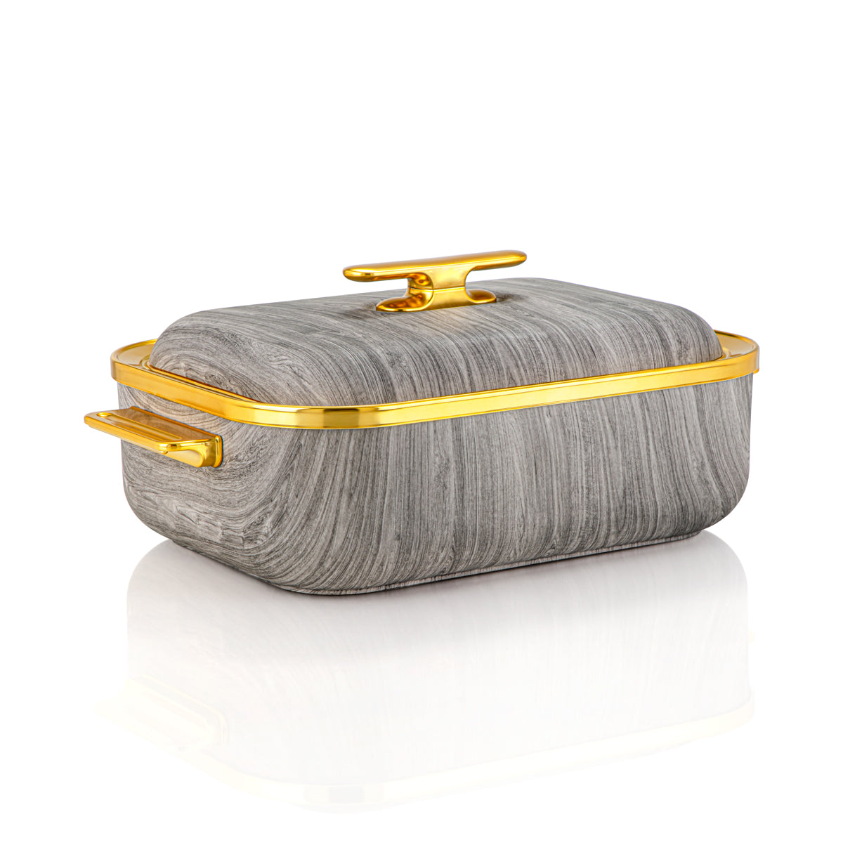 Almarjan 4 Litres Rectangle Marmite Plastique Gris Bois & Or - HP03-400 Bois Gris Or