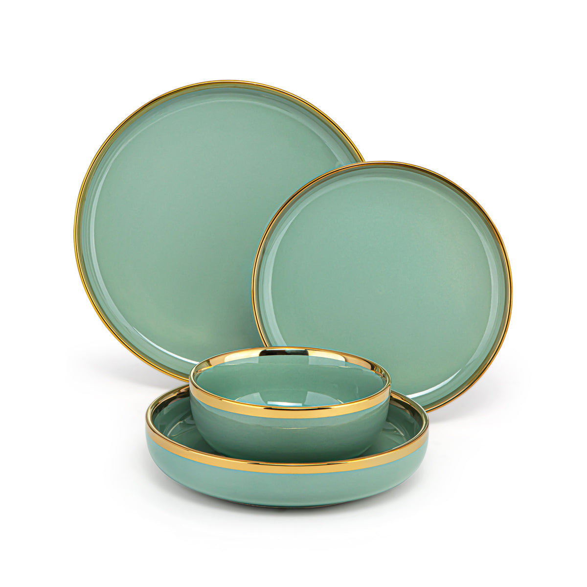 Almarjan 27 Pieces Round Ceramic Dinner Set Light Green - DS27