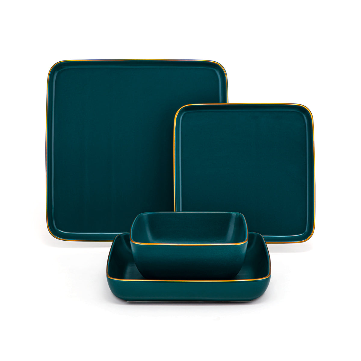 Almarjan 27 Pieces Square Ceramic Dinner Set Dark Green - DS27