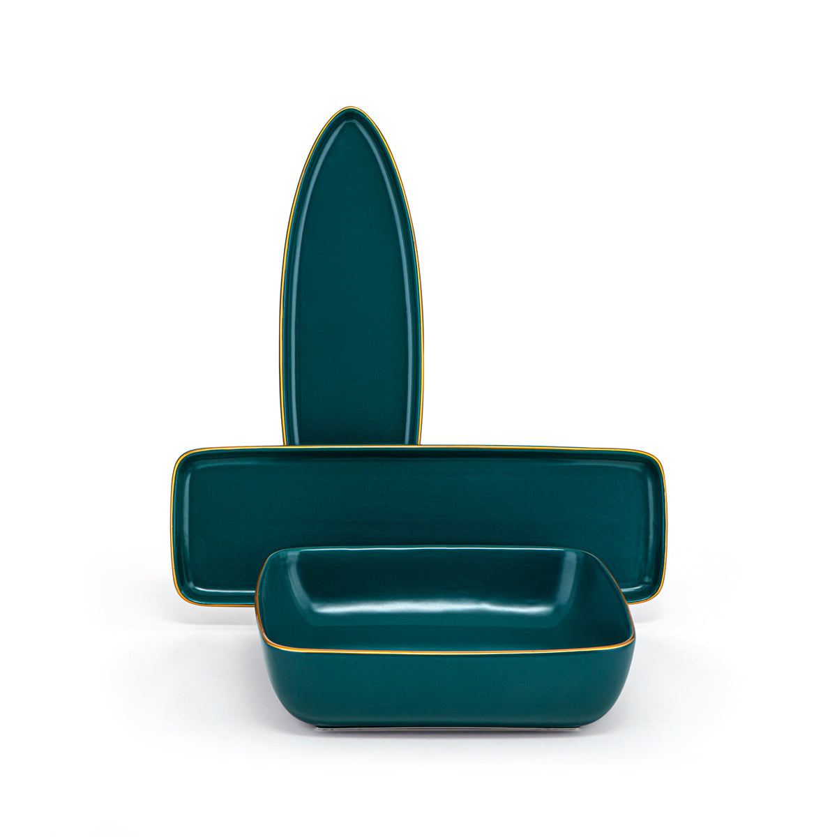 Almarjan 27 Pieces Square Ceramic Dinner Set Dark Green - DS27