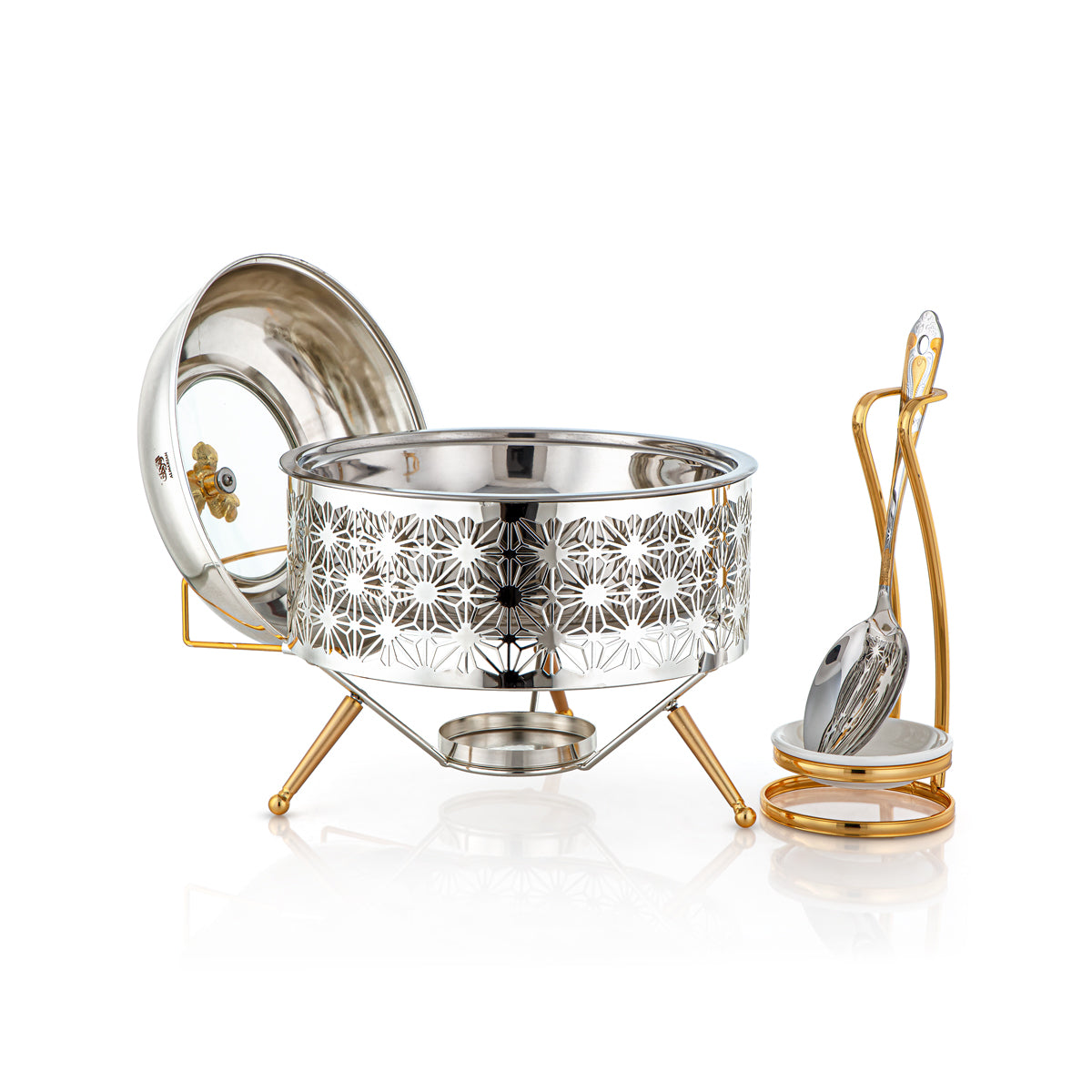 Almarjan 2000 ML Chafing Dish Avec Cuillère Argent & Or - STS0012908