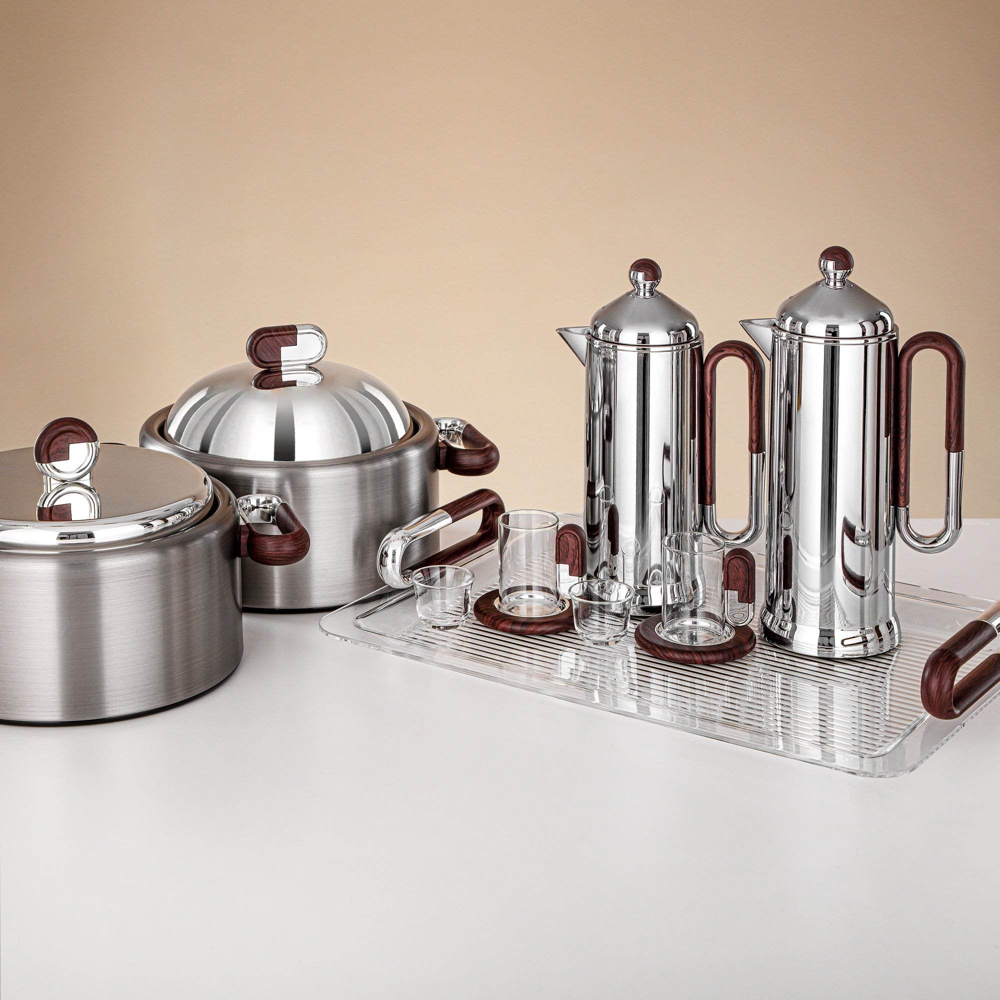 Almarjan 23 Pieces Serving Set, Silver & Dark Wood