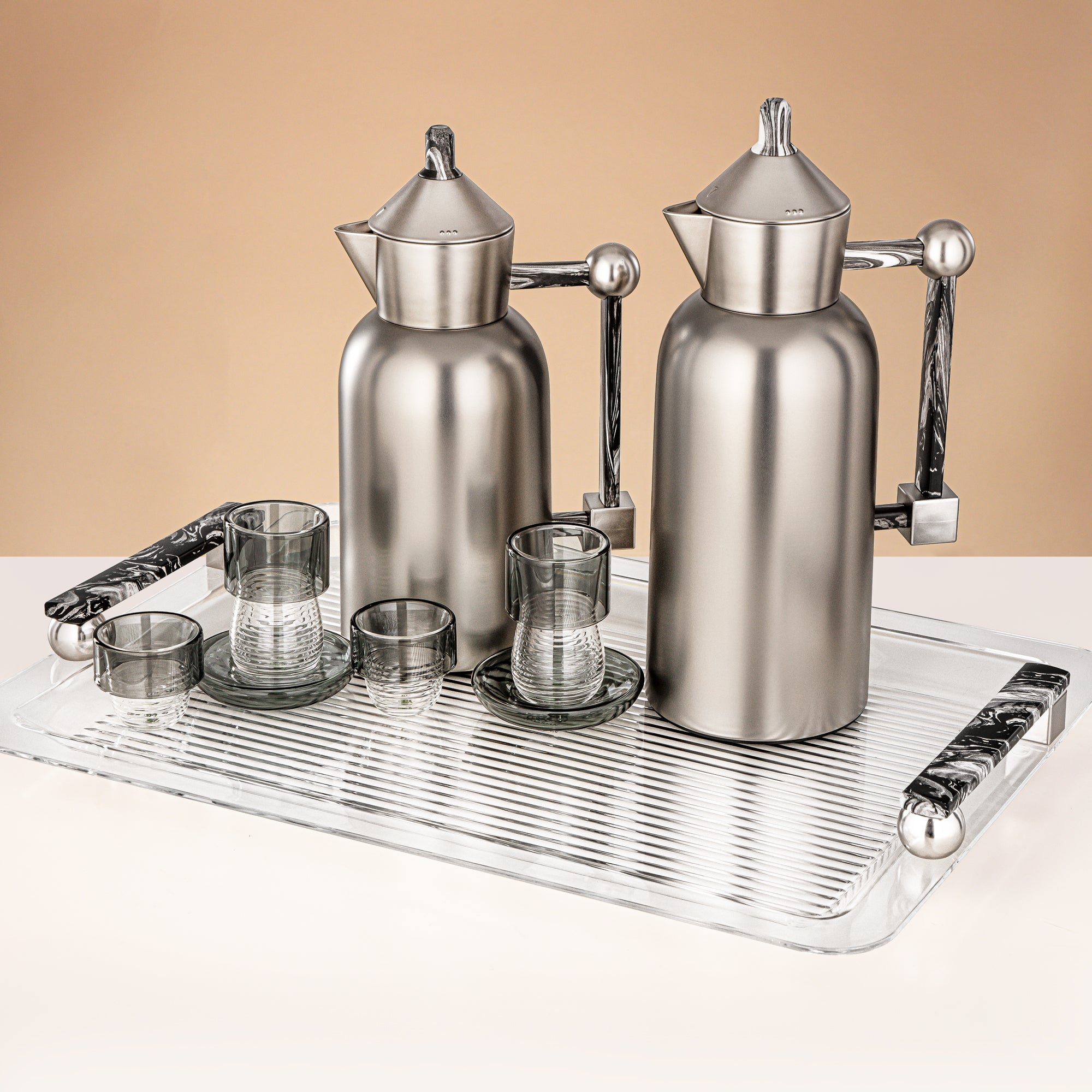 Almarjan 21 Pieces Serving Ensemble, Matt Nickel & Black Marble