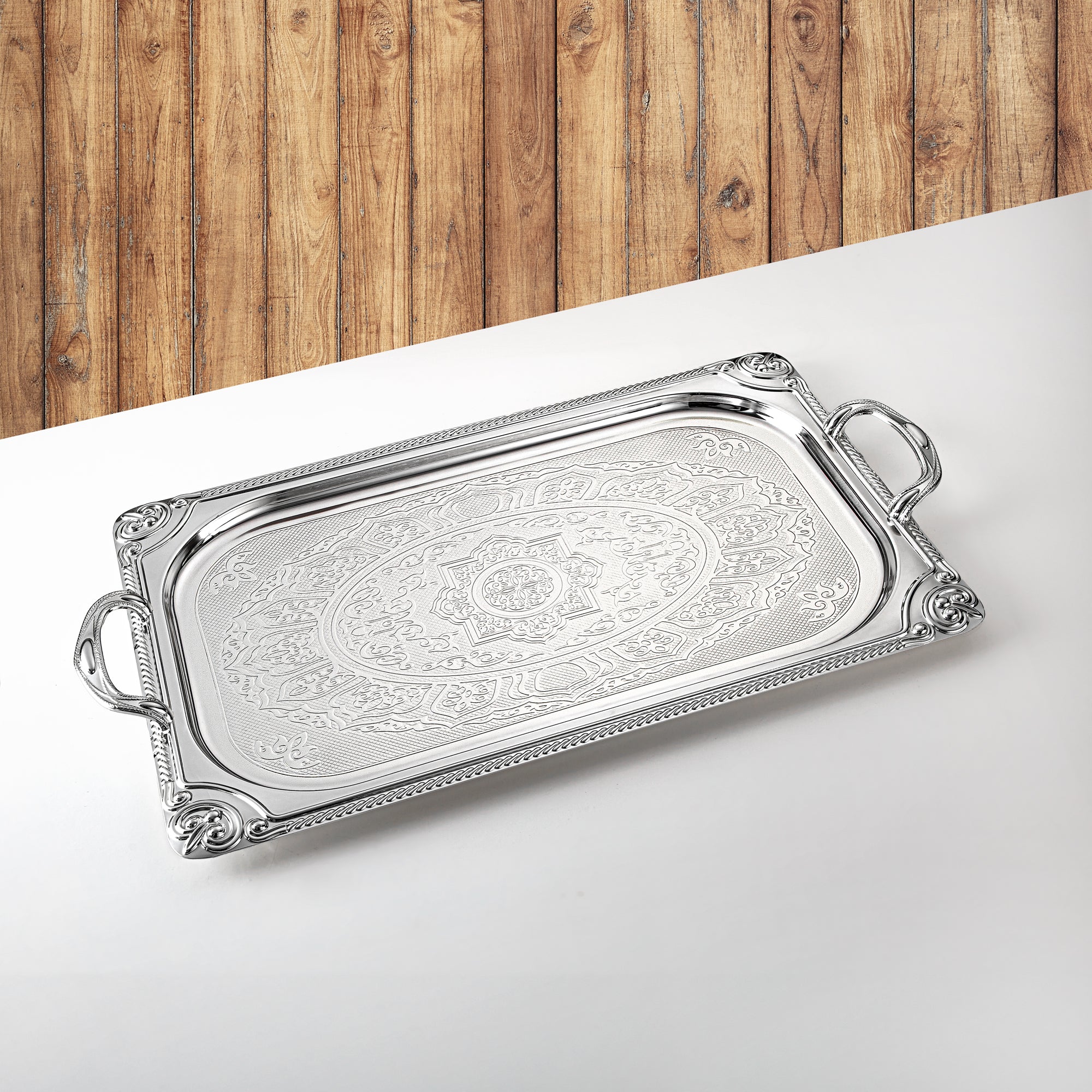 Almarjan Serving Tray, Silver (307XL-S) | Ramadan & Special Occasions