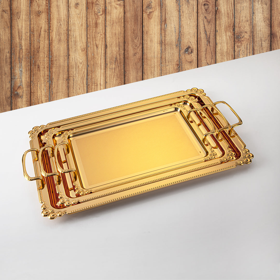 Almarjan Serving Tray Set - 3 Pieces, Golden (332XLLM-FG) | Ramadan & Special Occasions