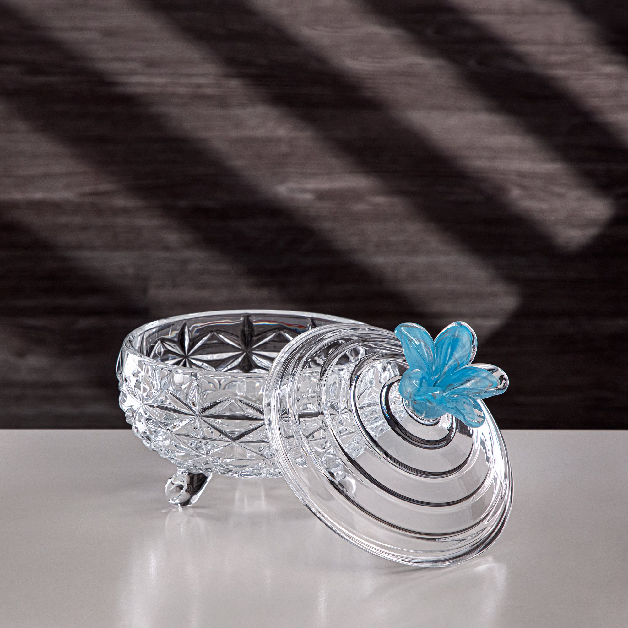 Almarjan Candy Bowl Glass Clear with Blue Flower