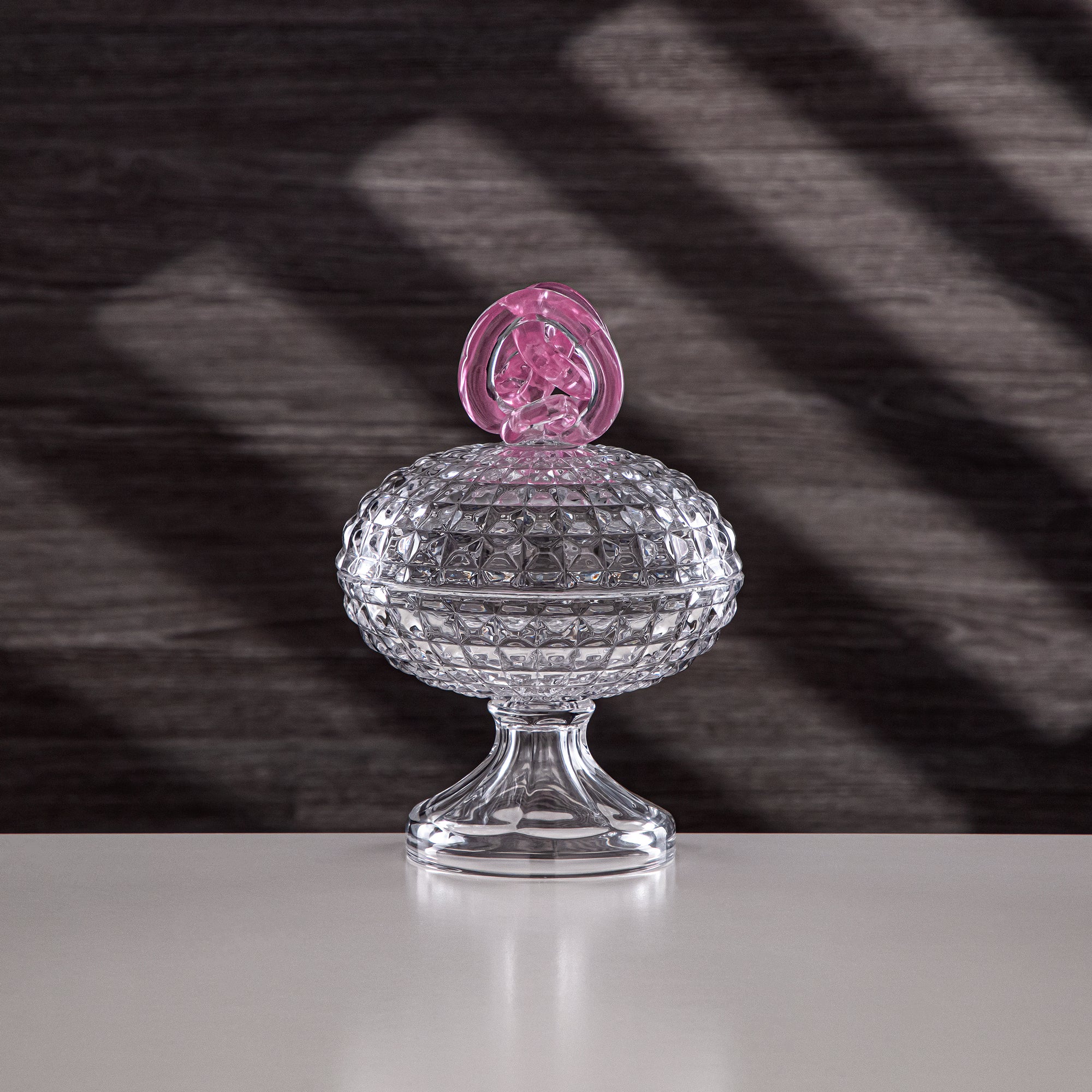 Almarjan Candy Bowl 14.5cm Glass Clear with Pink Knot
