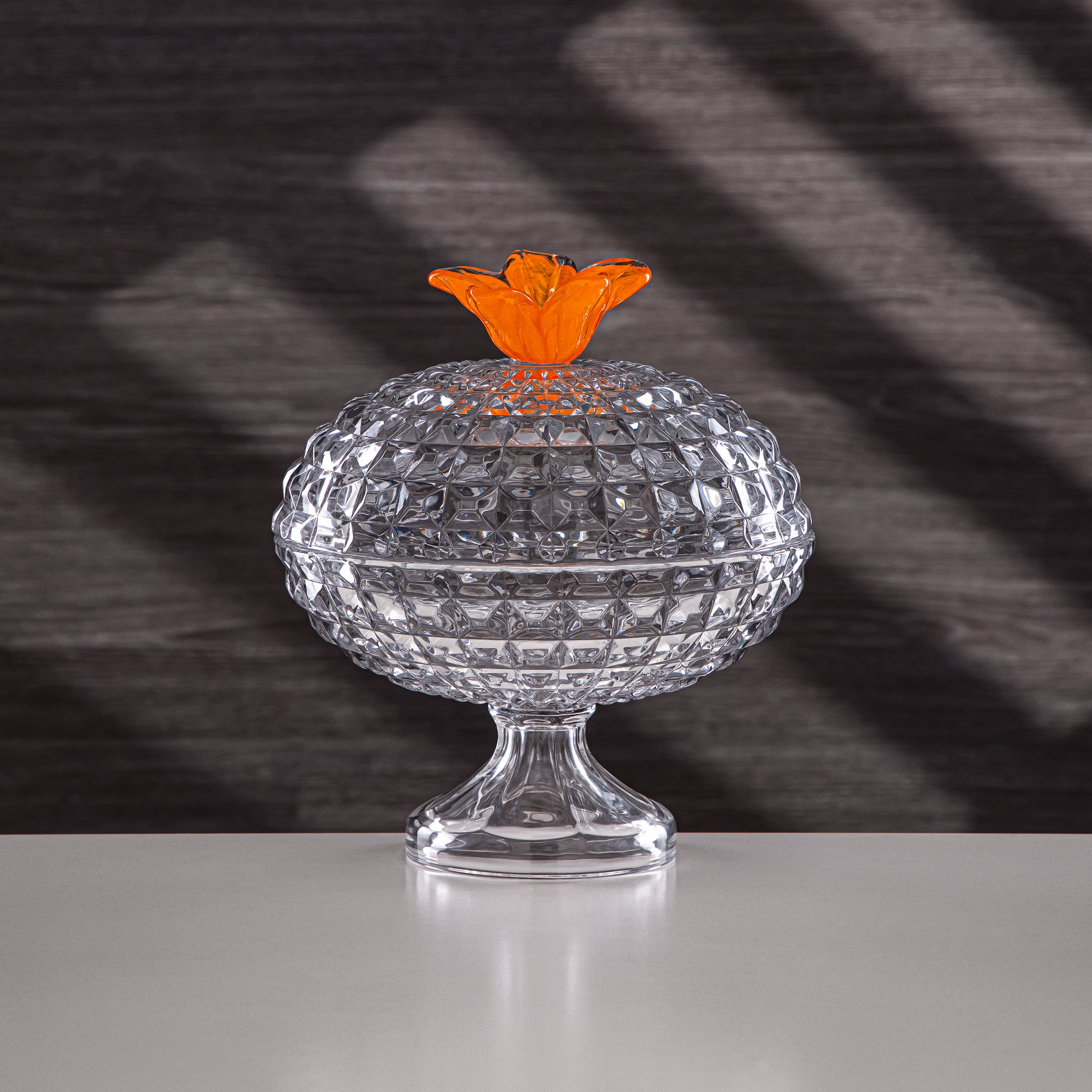 Almarjan Candy Bowl 20cm Glass Clear with Orange Flower