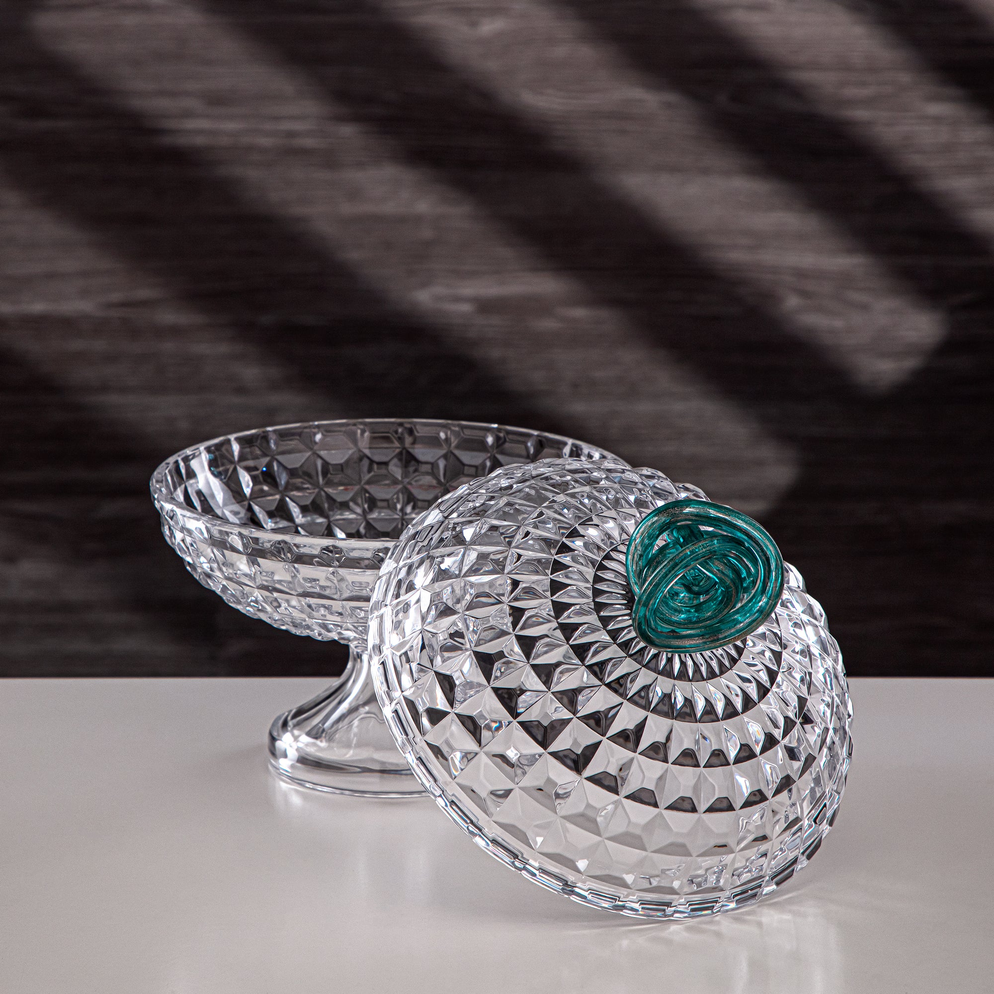 Almarjan Candy Bowl 20cm Glass Clear with Turquoise Knot