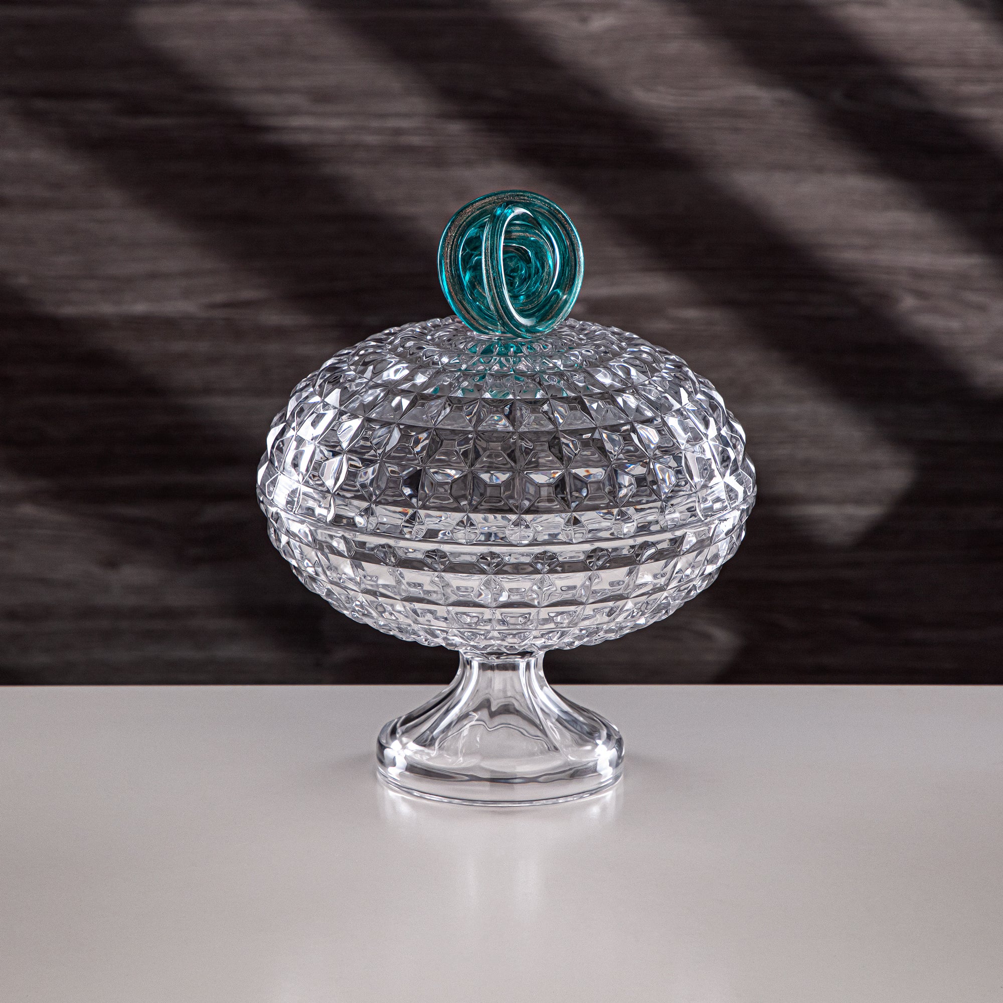 Almarjan Candy Bowl 20cm Glass Clear with Turquoise Knot