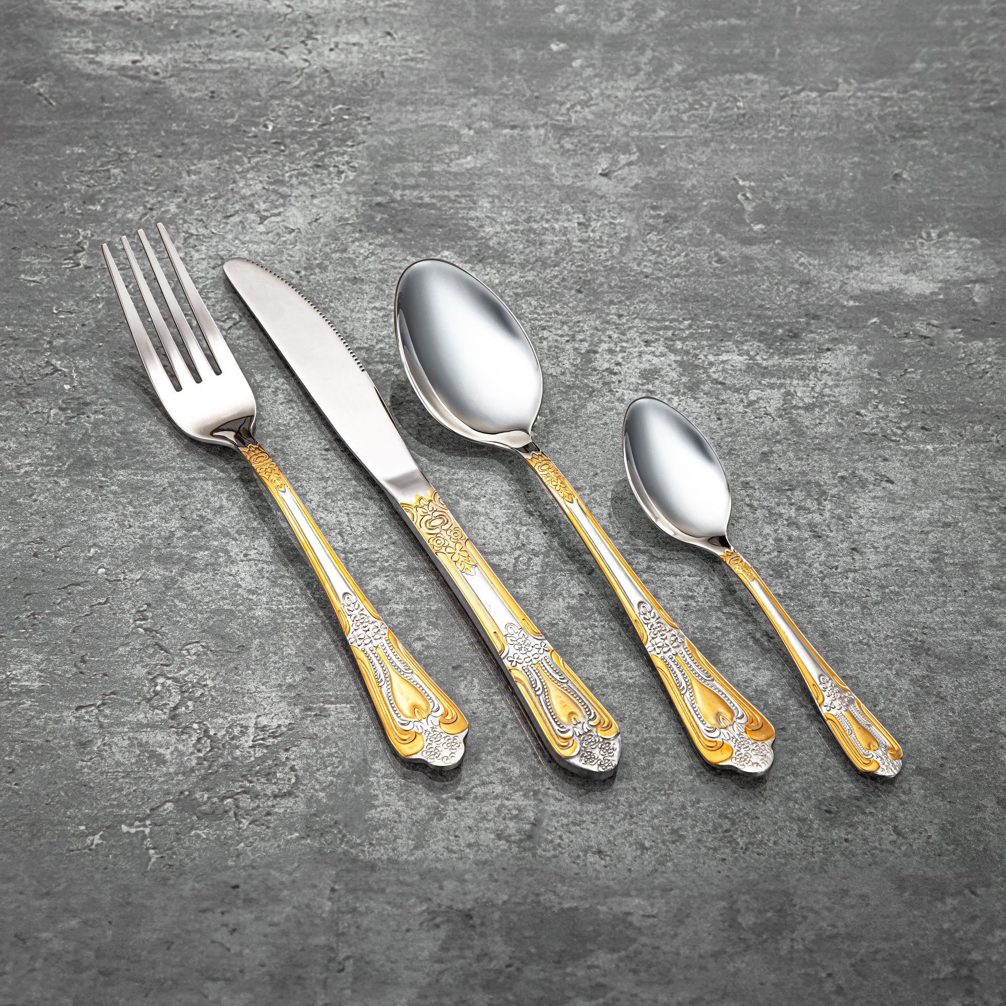 Almarjan 24 Pieces Stainless Steel Cutlery Set With Holder Silver & Gold - CUT0010203