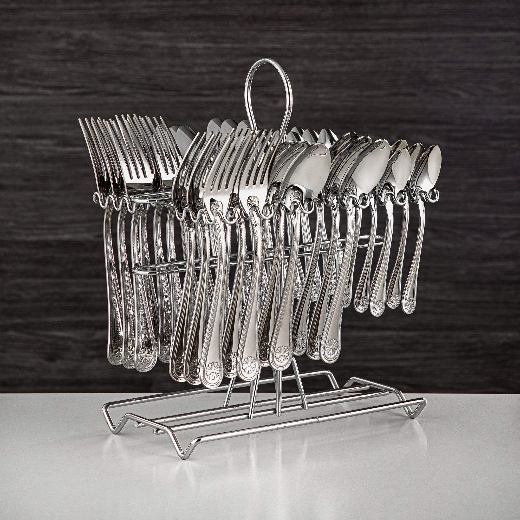 Almarjan Cutlery Set 36 Pieces, Stainless Steel, With Stand, Silver (CUT0010353) Elegant Cutlery Set