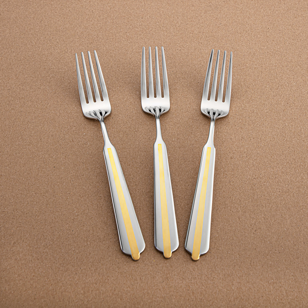 Almarjan 3-Piece Stainless Steel Dinner Fork Set – Mirror Finish, Silver & Gold CUT1620035