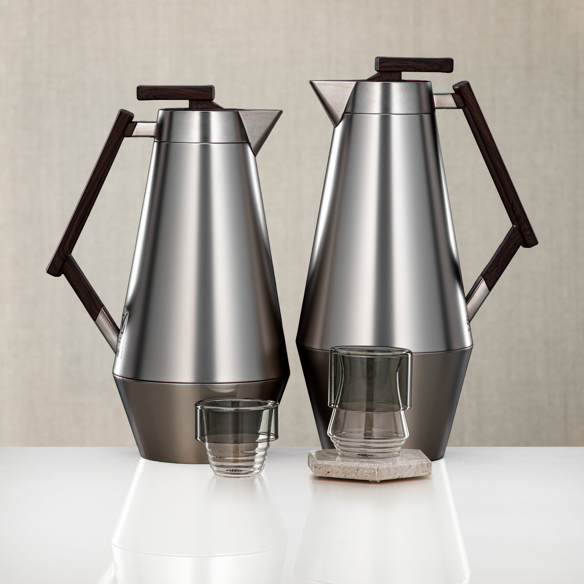 Almarjan Vacuum Flask & Tea Set 0.7L & 1L Matt Nickel