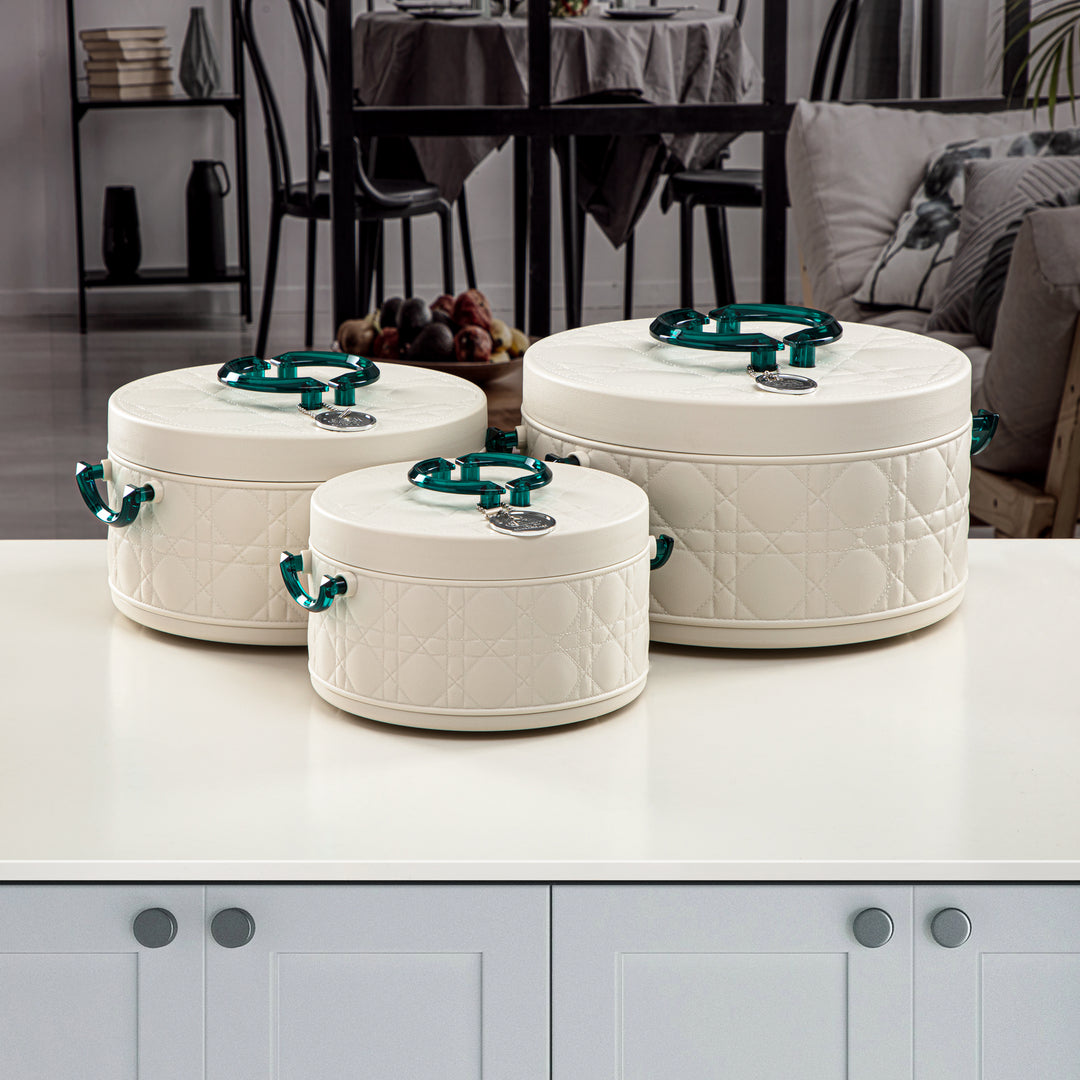 Almarjan 3 Pieces Plastic Hot Pot Set Ivory & Dark Green - EJ-100/250/400 IV/DG