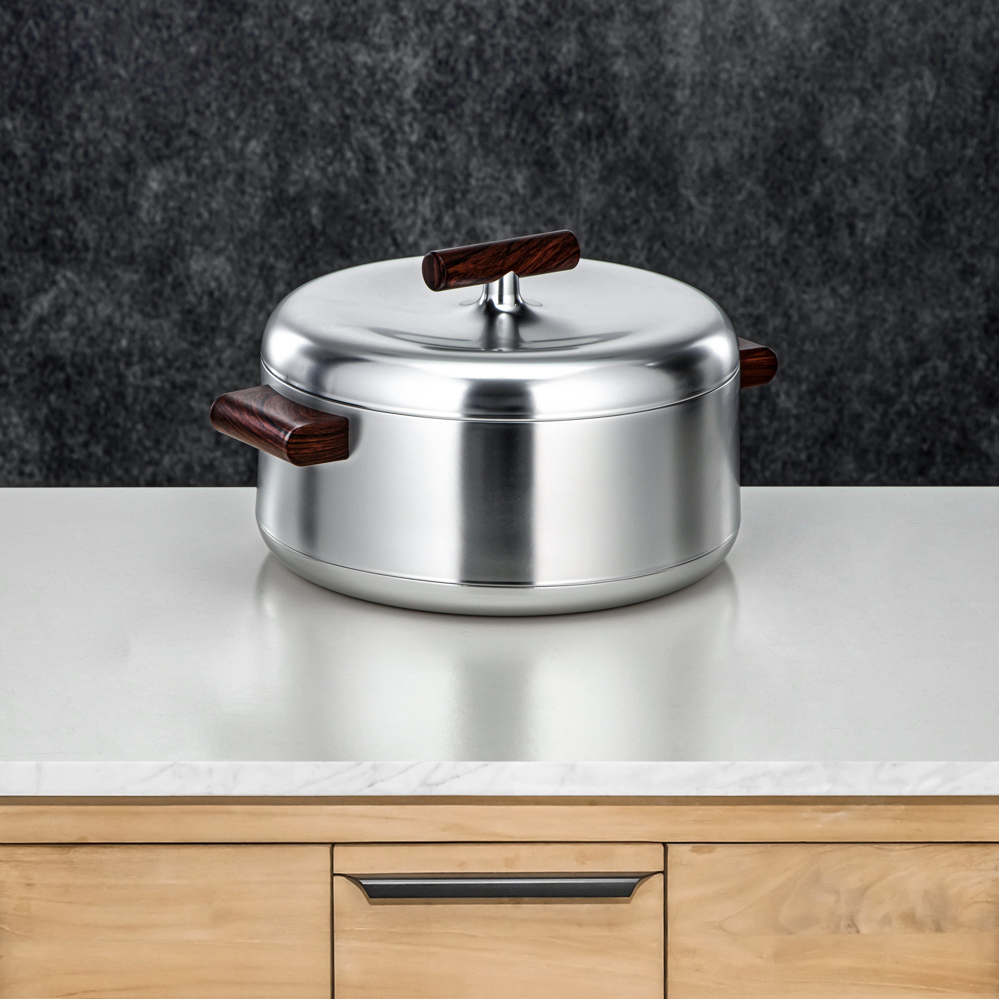 Almarjan Hot Pot Set ABS 1L, 2.5L, 3L Matt silver & dark wood (EL-100/250/300 MC/DW)
