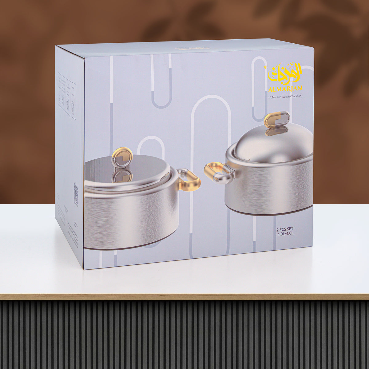 Almarjan 2 Pieces Hot Pot Set, Brushed Matt Nickel & Matt Black