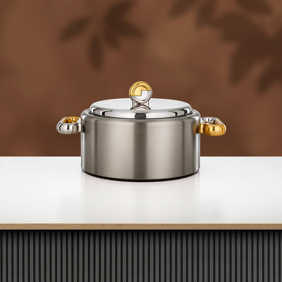 Almarjan 2 Pieces Hot Pot Set, Brushed Matt Nickel & Matt Gold