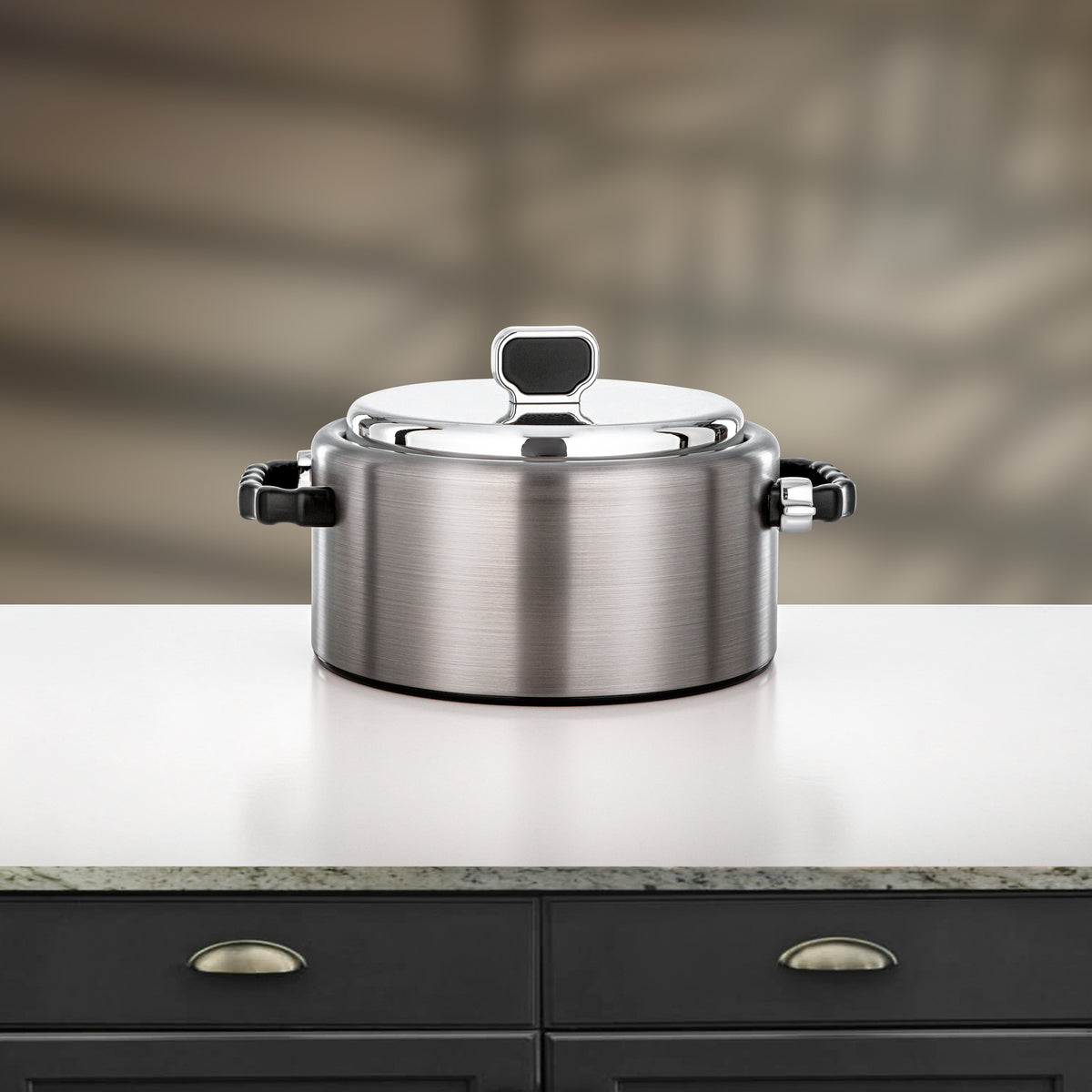 Almarjan 2 Pieces Hot Pot Set, Brushed Matt Silver & Matt Black