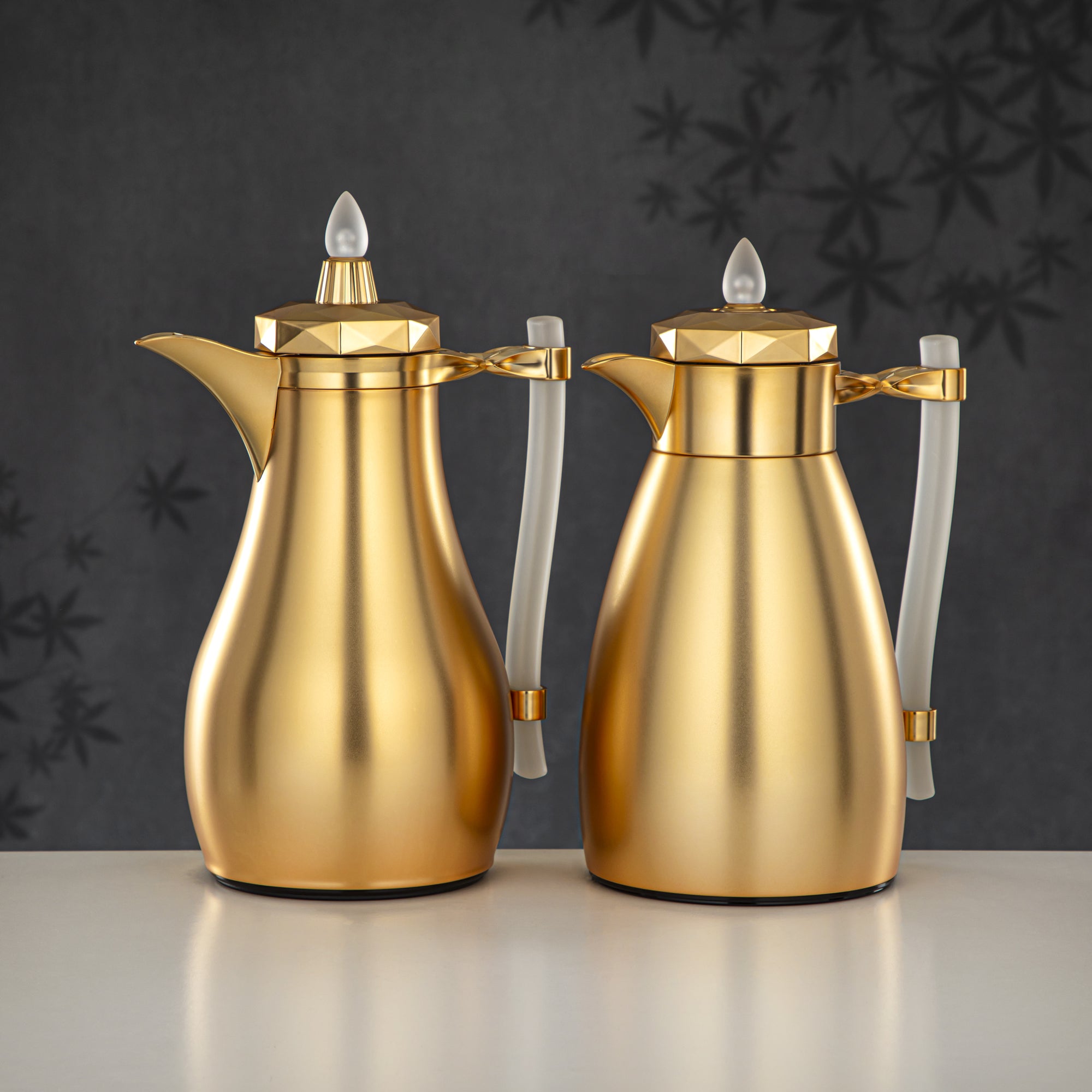 Almarjan Vacuum Flask Set, Push Button - 1L + 1L, Matt Gold & Frost (FG806AB-100 MG/FA) - Tea & Coffee Tradition