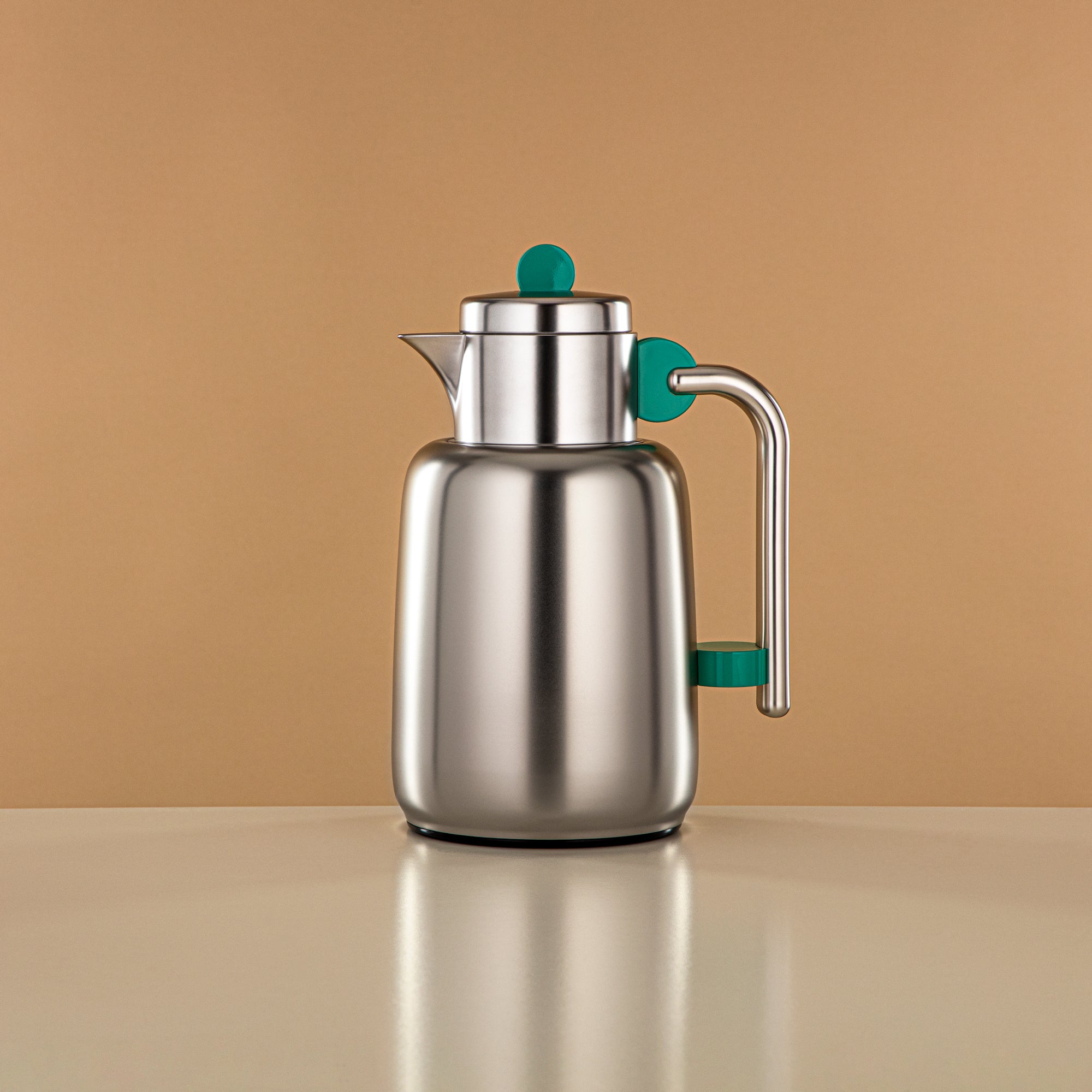 Almarjan Vacuum Flask Set - 0.7L + 1L, Matt Silver & Tiffany Green (FG808-070/100 TF/MC) - For Serving Tea & Coffee