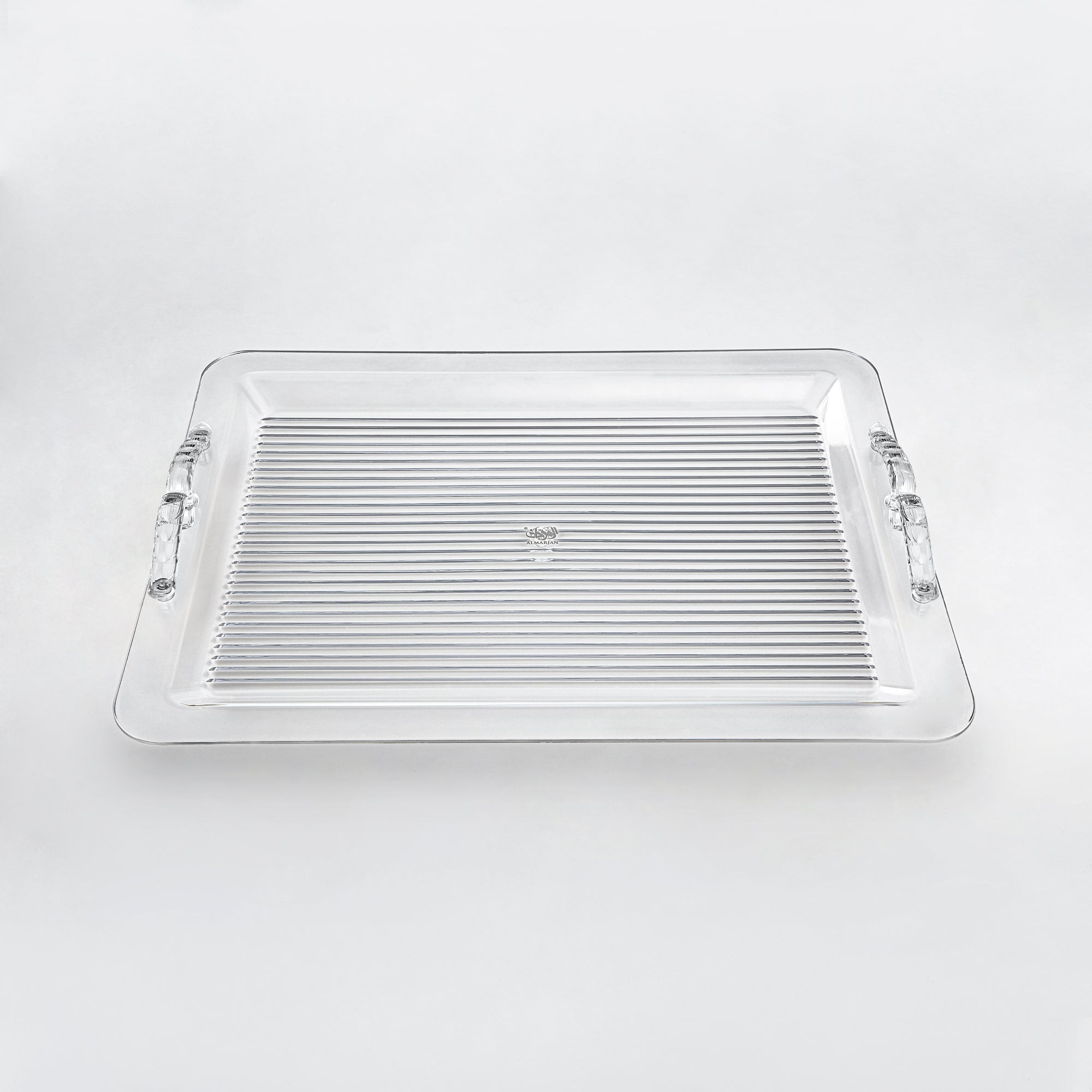 Almarjan Serving Tray 55CM, Acrylic, Silver & Transparent Handle (FG810T-550 ALLC) - Elegant Serveware