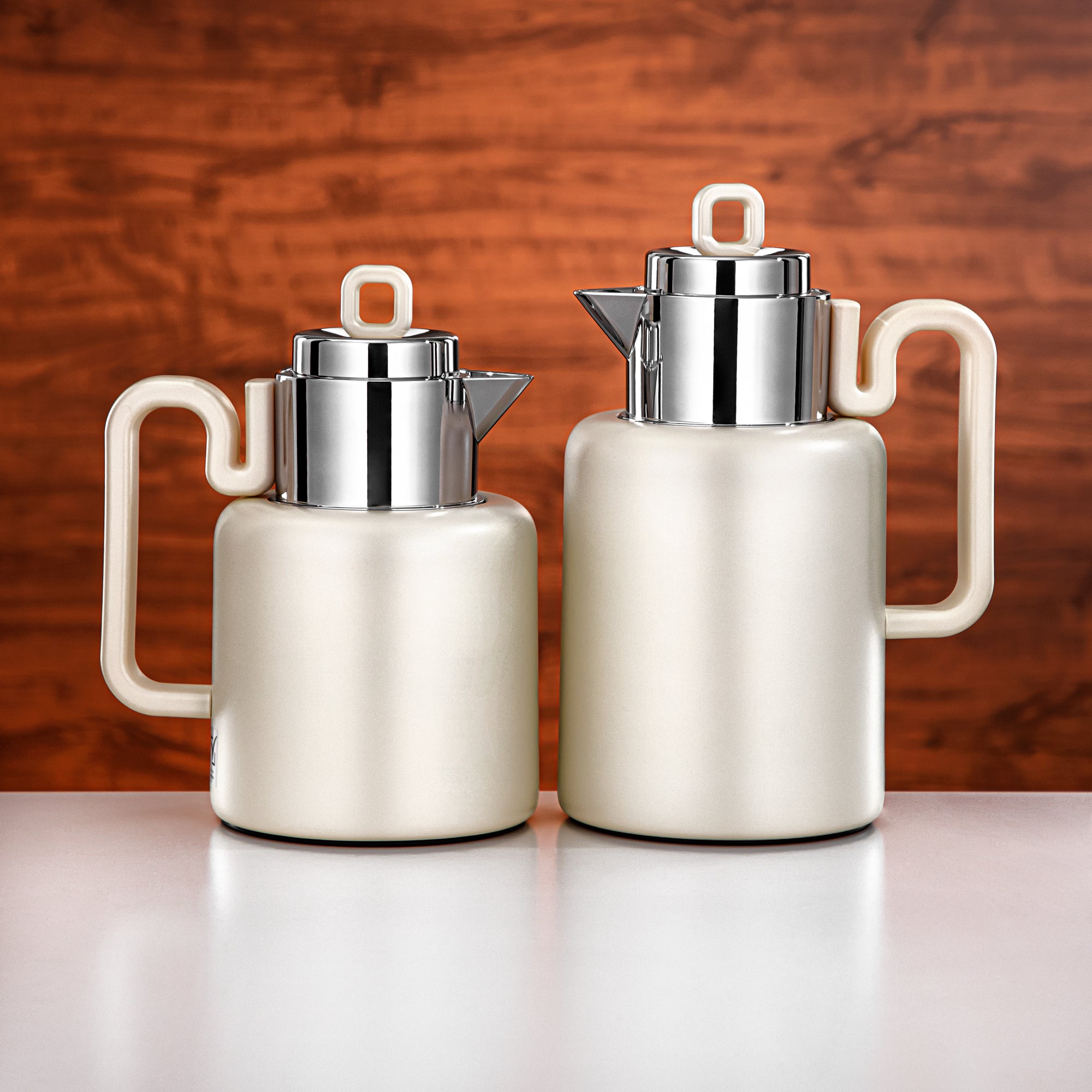 Always Almarjan Vacuum flask Set 0.5 liter + 1 liter matt pearl white & silver (FG815-050/100 MPW/MC)