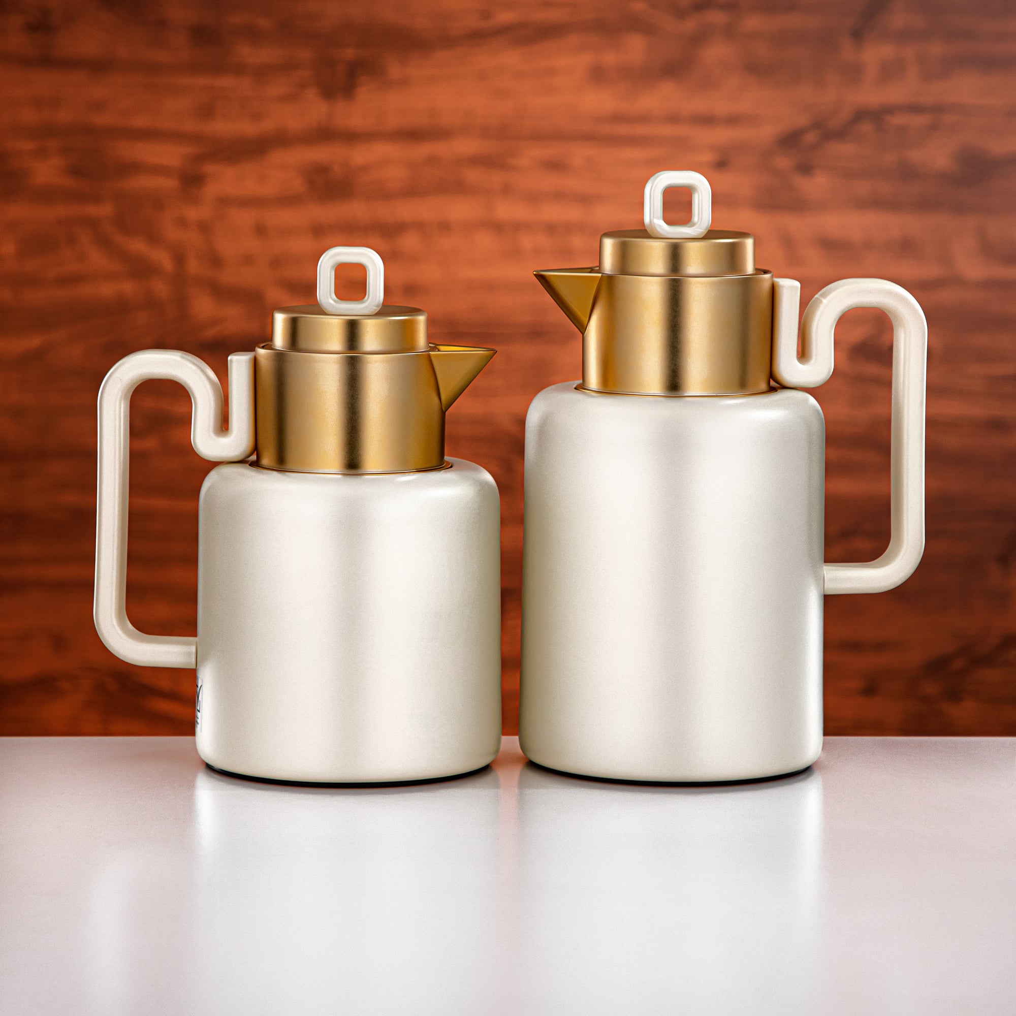 Always Almarjan Vacuum flask Set 0.5 liter + 1 liter matt pearl white & matt gold (FG815-050/100 MPW/MG)