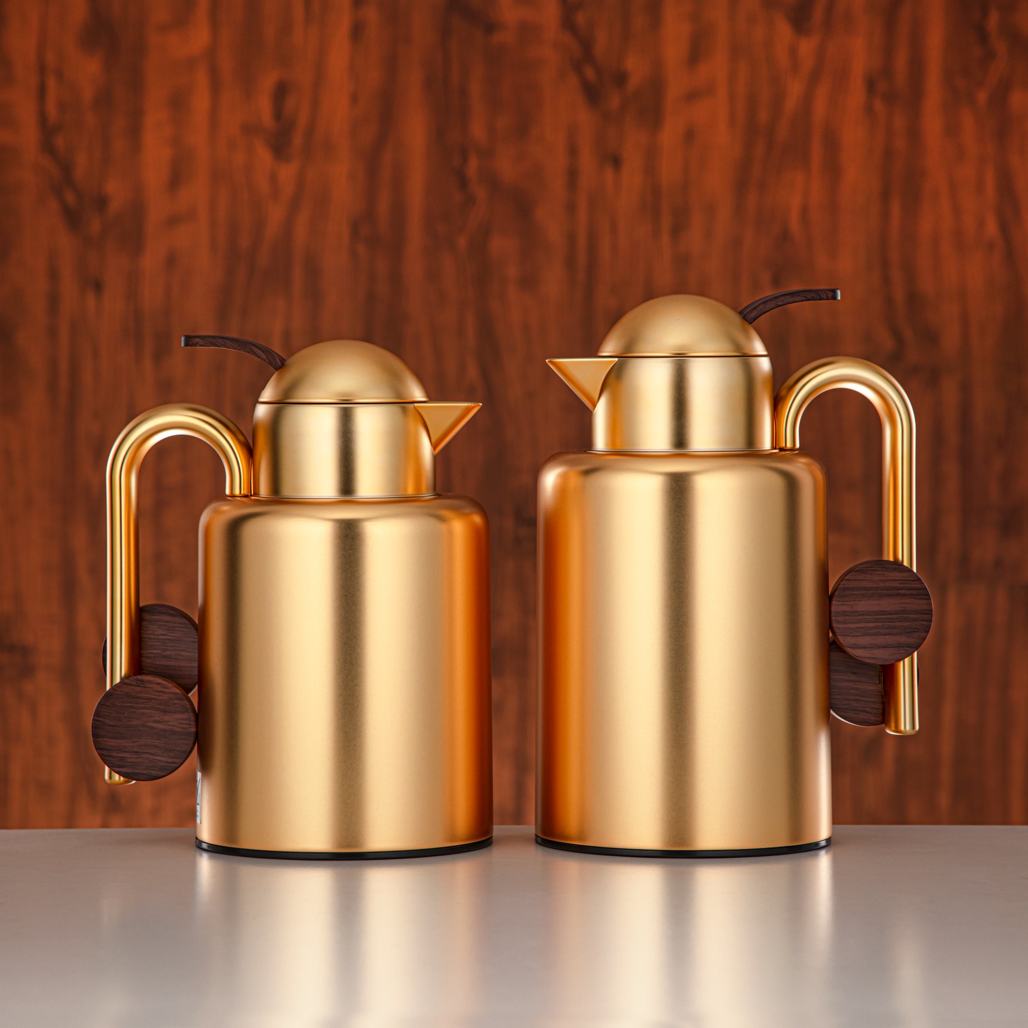 Almarjan Vacuum Flask Set Matt Gold & Dark Wood (FG819-100/150 MG/DW)
