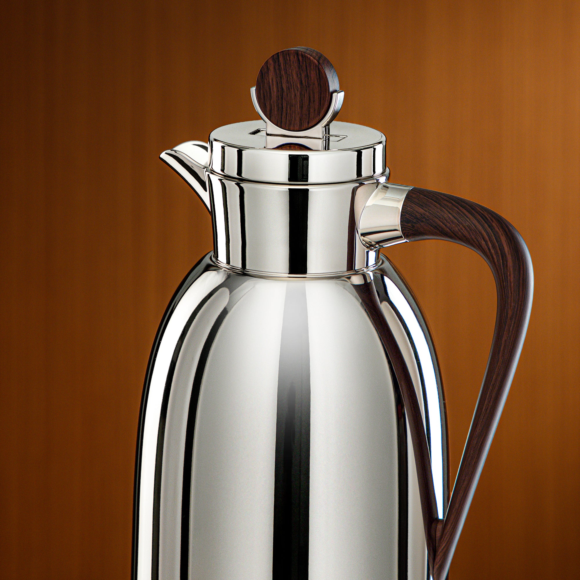 Almarjan Vacuum Flask 0.7L Nickel & Dark Wood