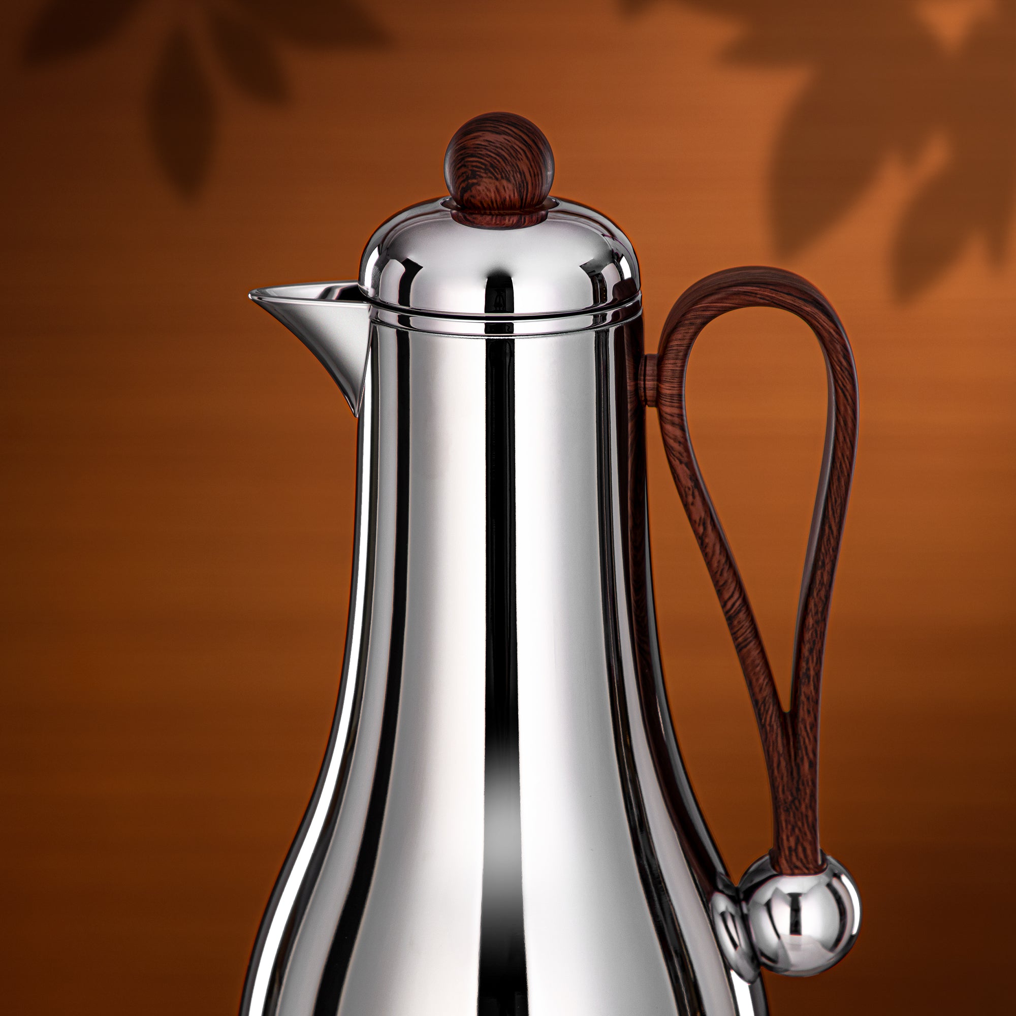 Almarjan Vacuum Flask Set 1L + 1L Silver & Dark Wood