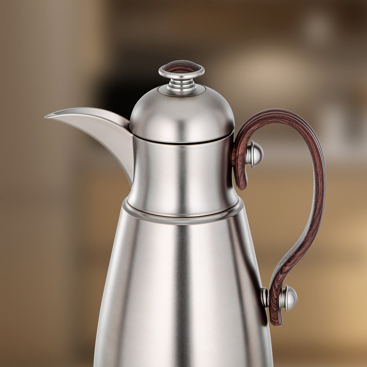 Almarjan Double Wall Vacuum Flask 0.7 Lit, Matt Nickel & Dark Wood