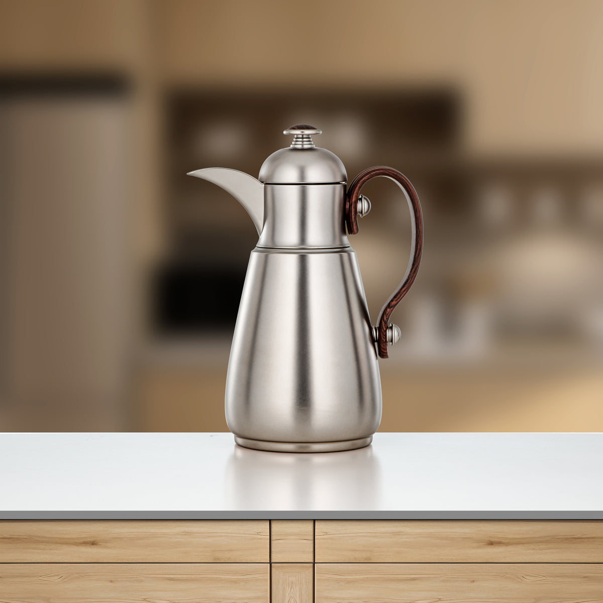 Almarjan Double Wall Vacuum Flask 1 Lit, Matt Nickel & Dark Wood