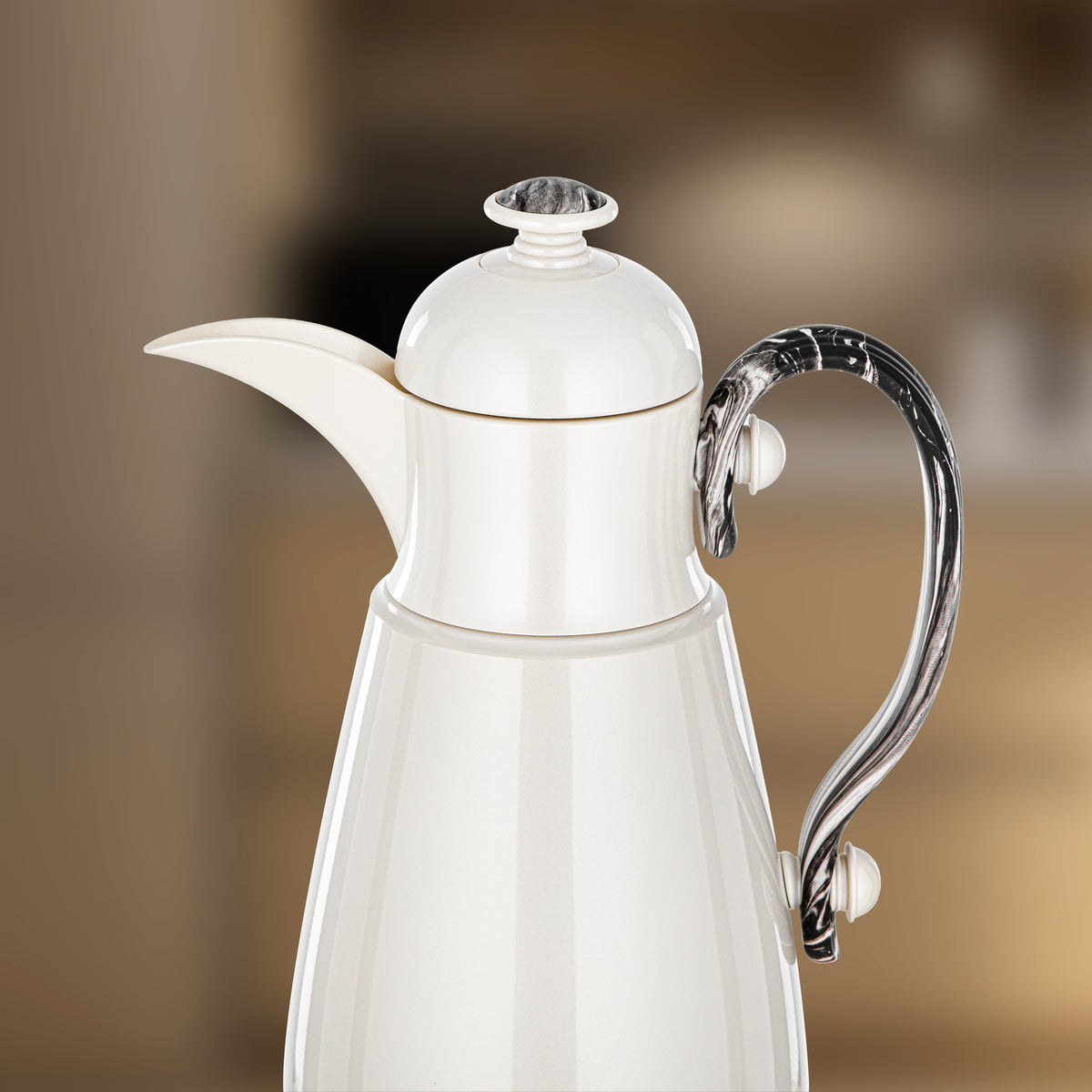 Almarjan Double Wall Vacuum Flask 1 Lit, Pearl White & Marble