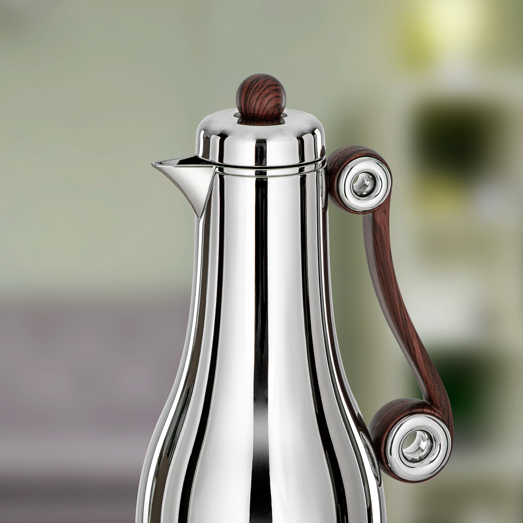 Almarjan 2 Pieces Vacuum Flask Set, Silver & Dark Wood