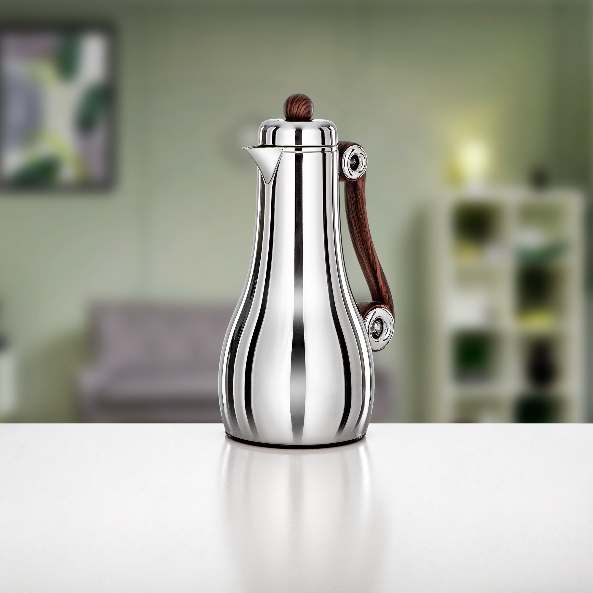 Almarjan 2 Pieces Vacuum Flask Set, Silver & Dark Wood